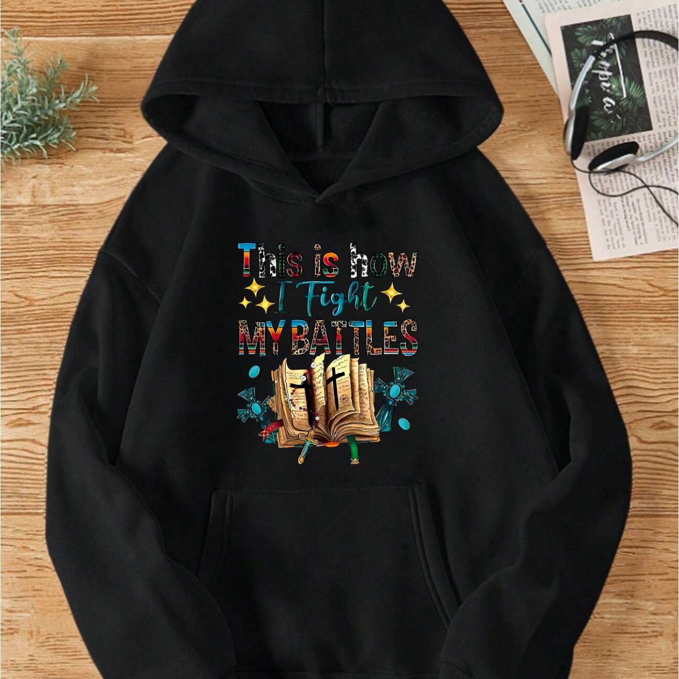 Halloween Theme Print Drawstring Hoodie, Casual Long Sleeve Kangaroo Pocket Hoodie Sweatshirt, Women's Clothing