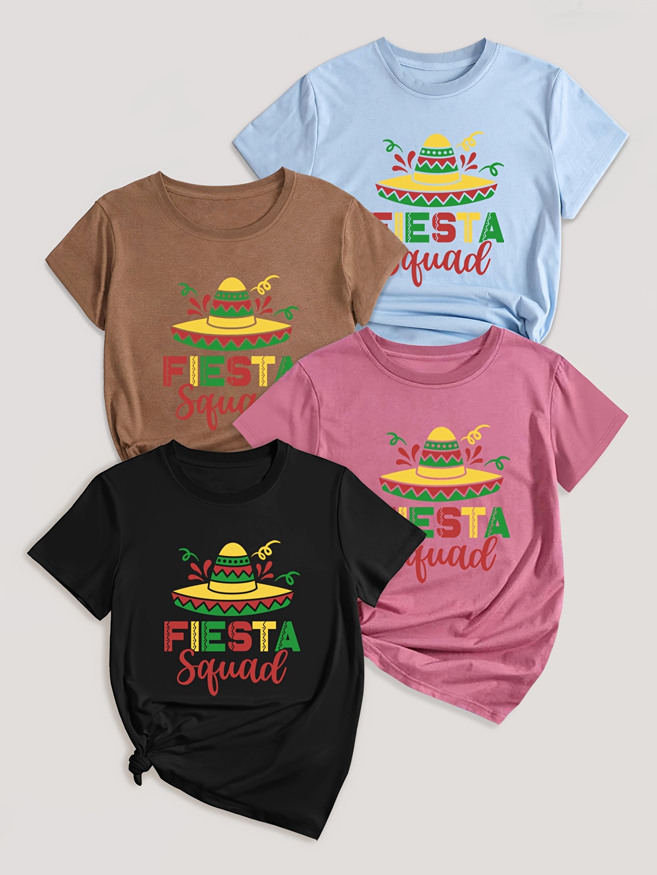 Letter Print T-shirt 4 Pack, Short Sleeve Crew Neck Casual Top For Summer & Spring, Women's Clothing