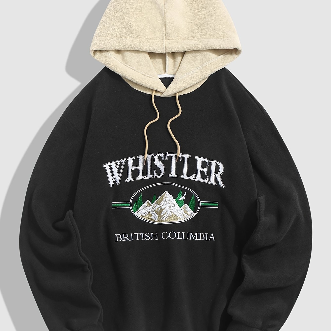 ZAFUL Streetwear Colourblocked Letter Mountain Embroidered Polar Fleece Vintage Hoodie