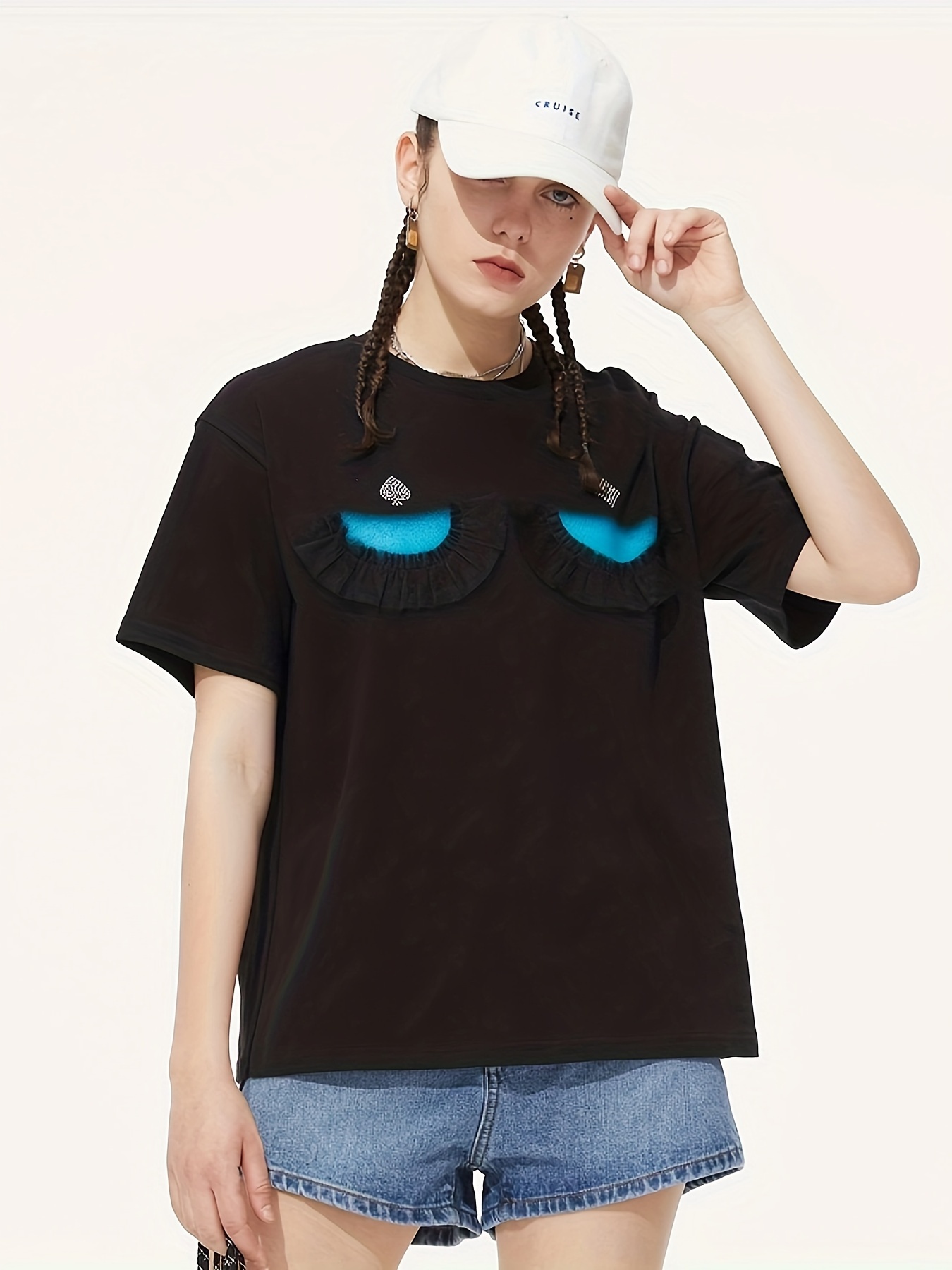 Graphic Print Crew Neck T-shirt, Stylish Short Sleeve Casual Top For Summer & Spring, Women's Clothing