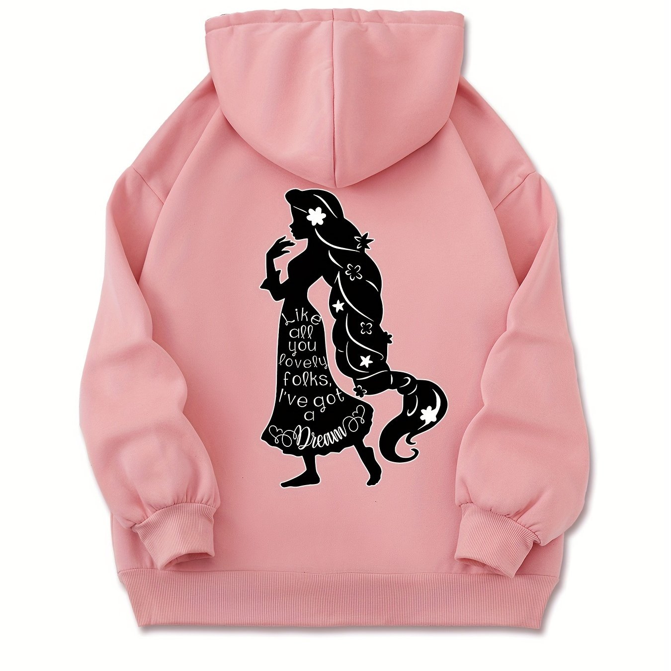 Girl Print Drawstring Kangaroo Pocket Hooded Sweatshirt, Fashion Long Sleeves Casual Sports Hoodie, Women's Activewear