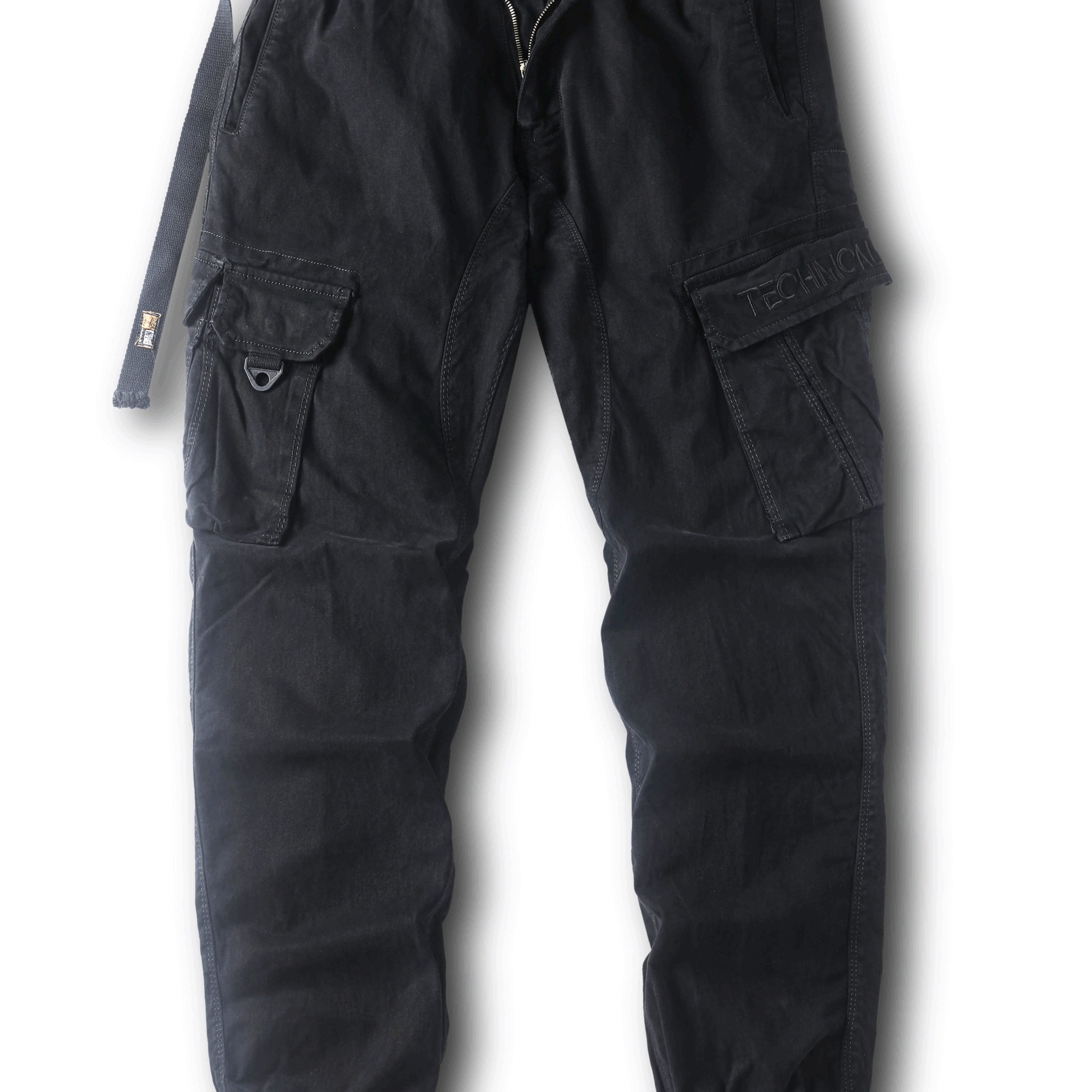 Men's Solid Cargo Pants With Multi Pockets, Causal Cotton Trousers For Outdoor Activities