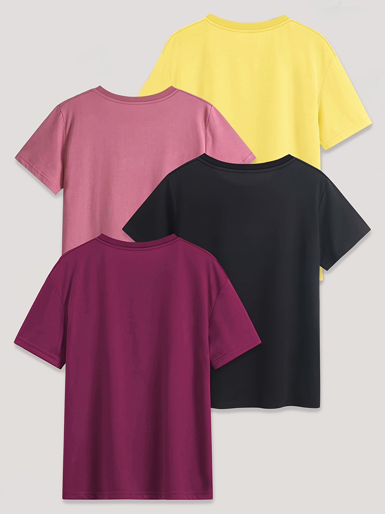 Letter Print T-shirt 4 Pack, Short Sleeve Crew Neck Casual Top For Summer & Spring, Women's Clothing