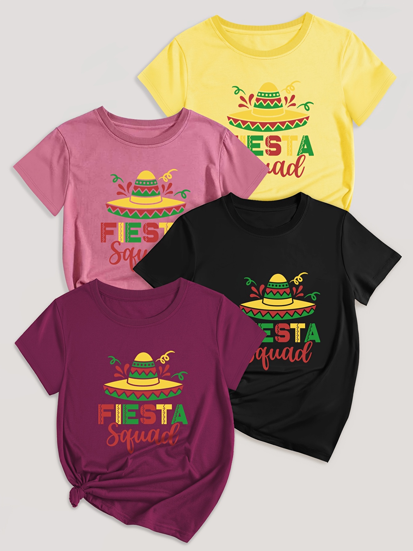 Letter Print T-shirt 4 Pack, Short Sleeve Crew Neck Casual Top For Summer & Spring, Women's Clothing