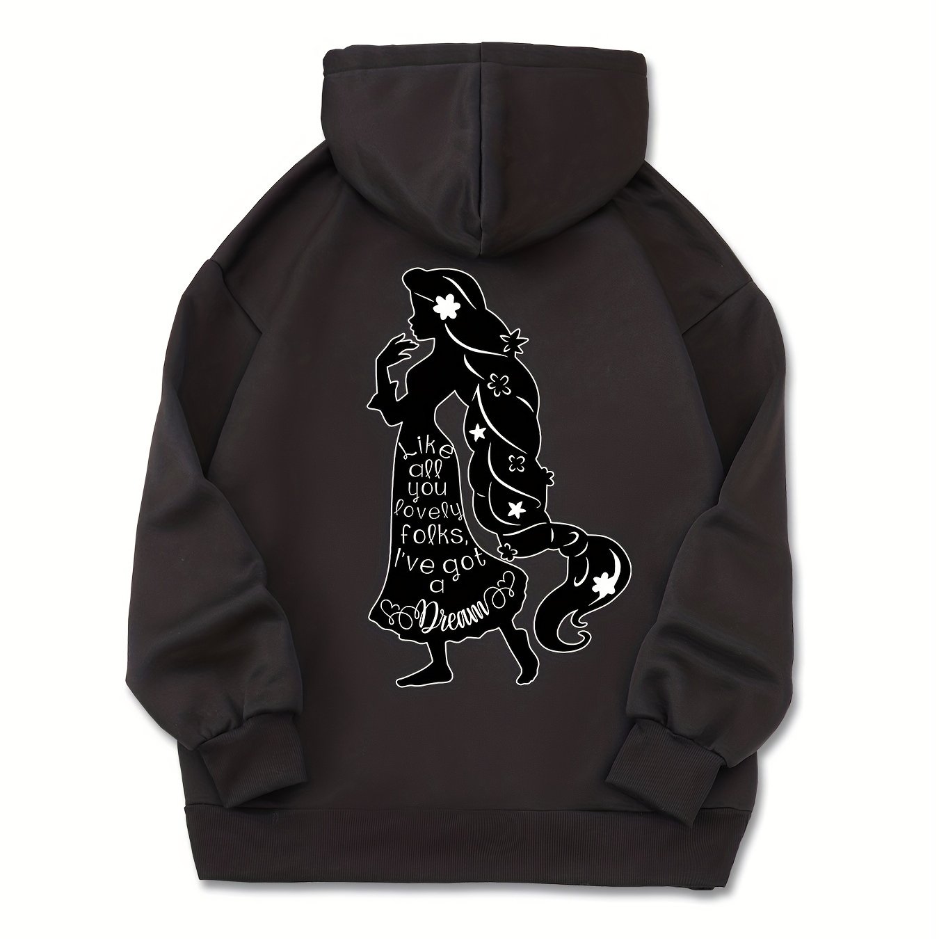 Girl Print Drawstring Kangaroo Pocket Hooded Sweatshirt, Fashion Long Sleeves Casual Sports Hoodie, Women's Activewear