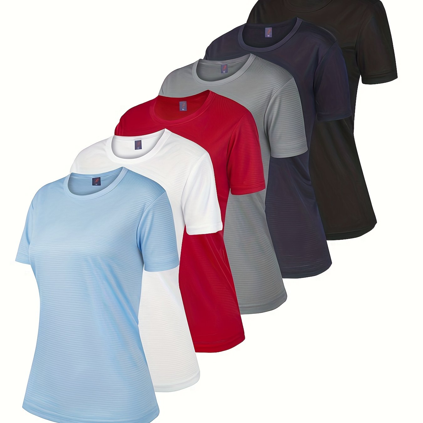 6 Pack Quick Dry Athletic T-shirt, Casual Crew Neck Short Sleeve Basic T-shirt, Women's Clothing