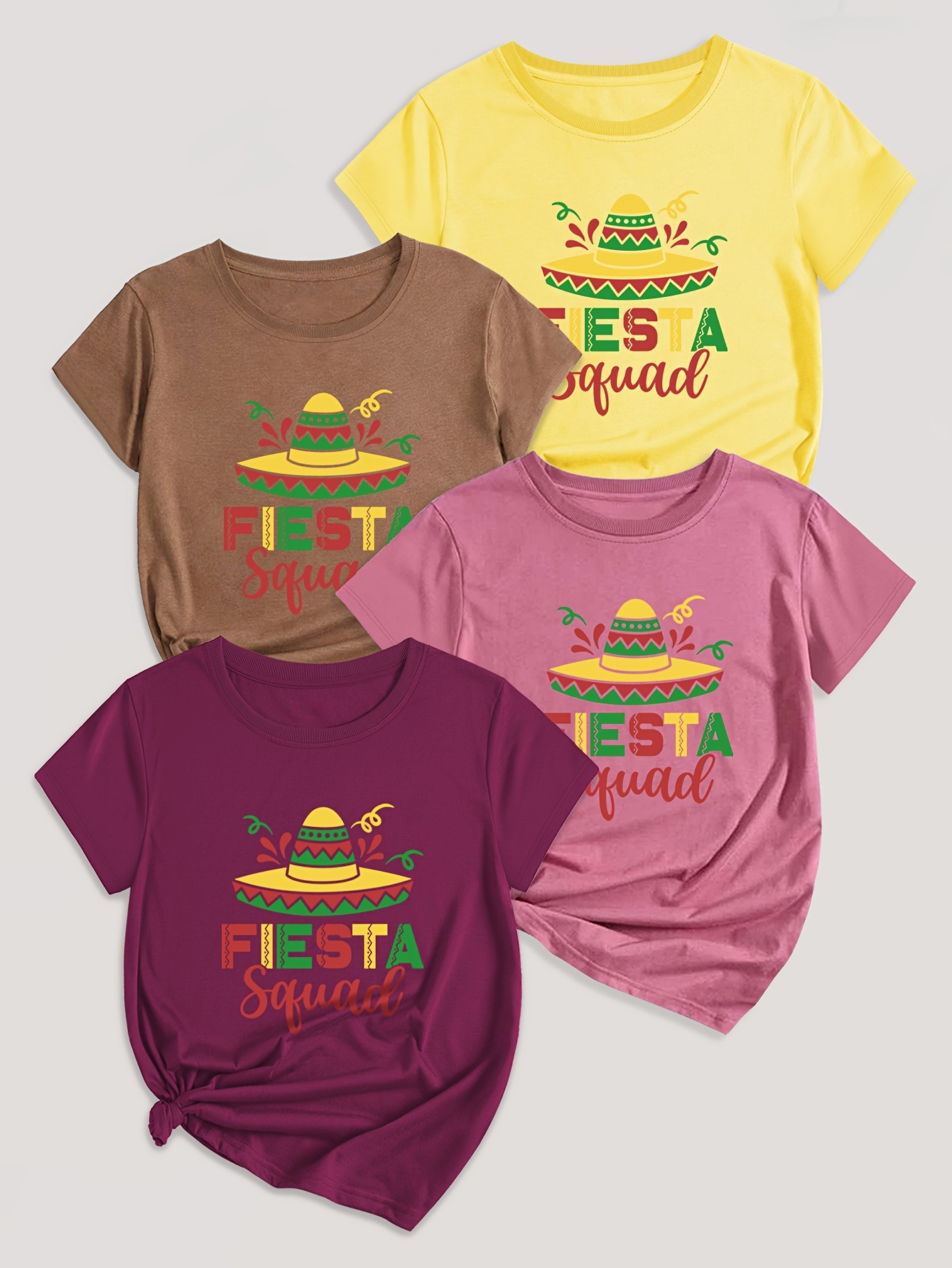 Letter Print T-shirt 4 Pack, Short Sleeve Crew Neck Casual Top For Summer & Spring, Women's Clothing