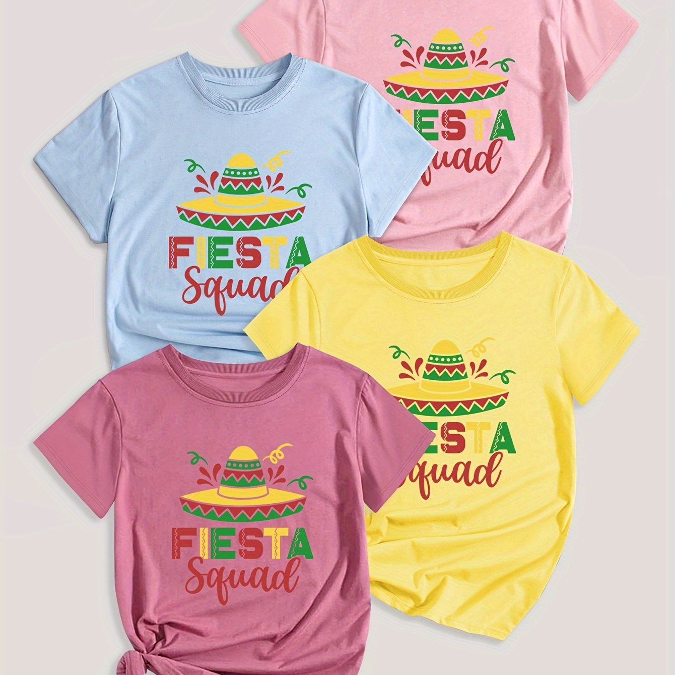 Letter Print T-shirt 4 Pack, Short Sleeve Crew Neck Casual Top For Summer & Spring, Women's Clothing