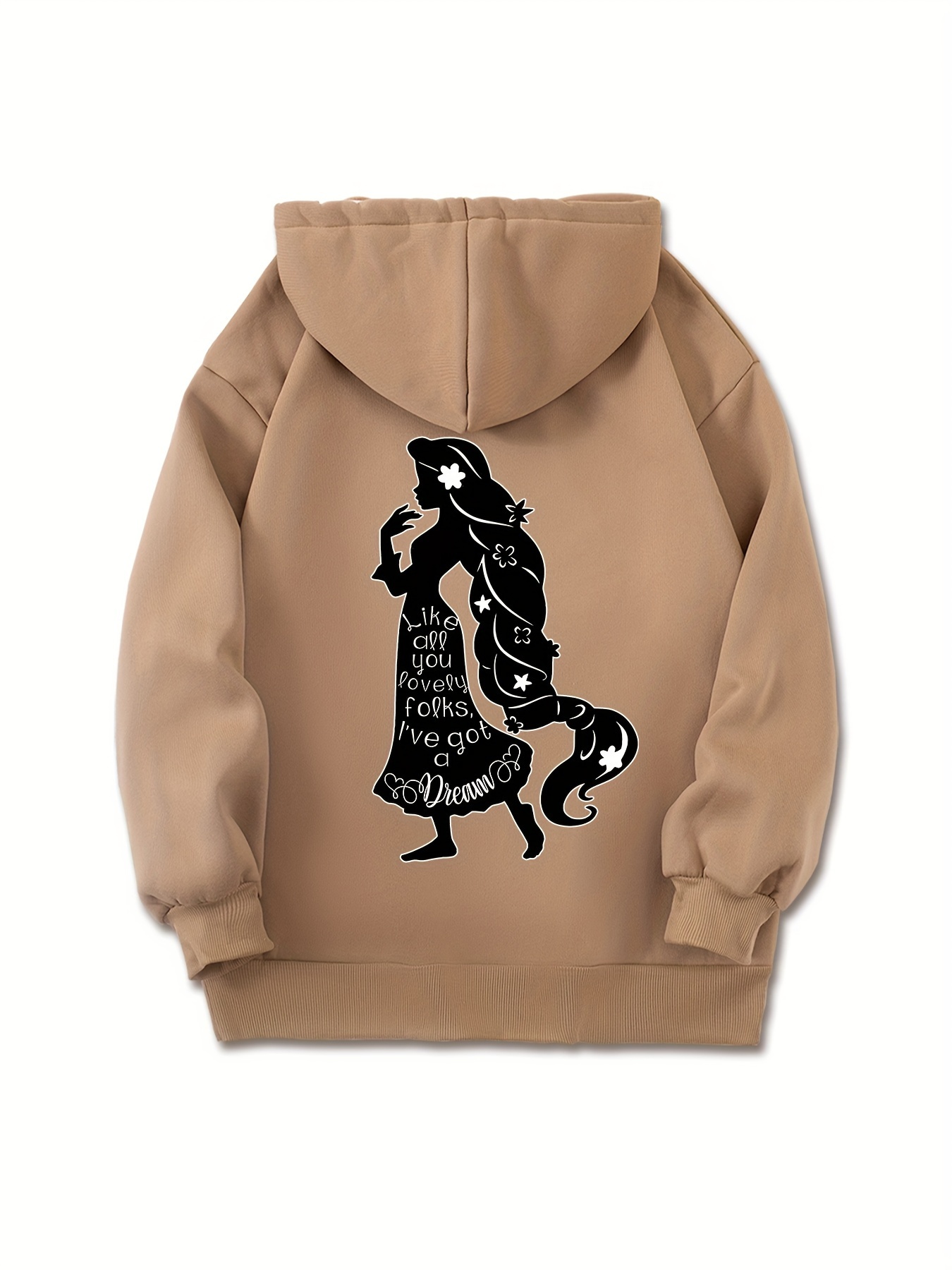 Girl Print Drawstring Kangaroo Pocket Hooded Sweatshirt, Fashion Long Sleeves Casual Sports Hoodie, Women's Activewear