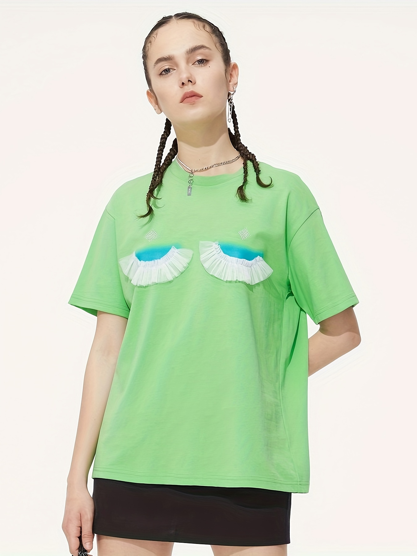 Graphic Print Crew Neck T-shirt, Stylish Short Sleeve Casual Top For Summer & Spring, Women's Clothing