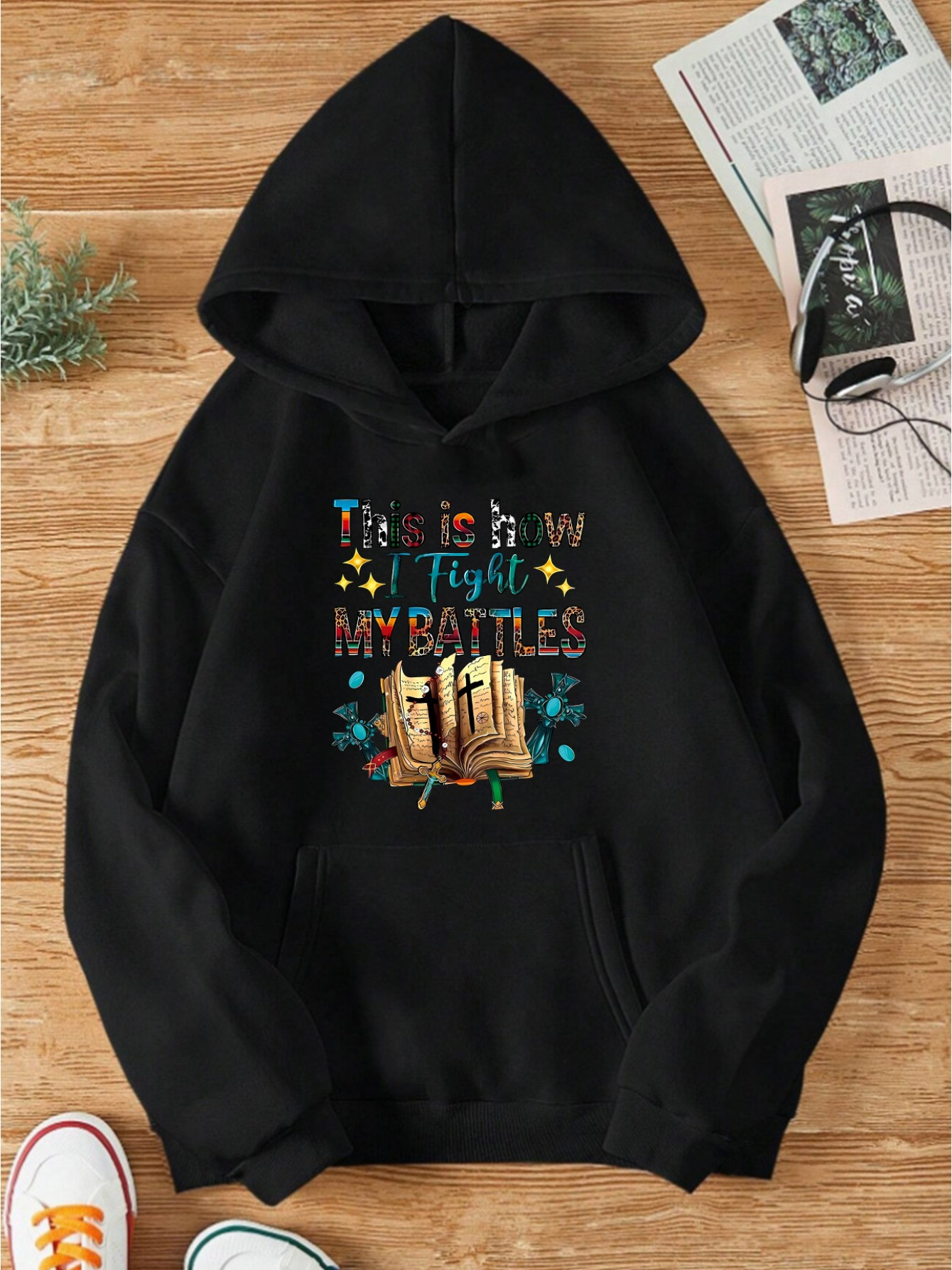 Halloween Theme Print Drawstring Hoodie, Casual Long Sleeve Kangaroo Pocket Hoodie Sweatshirt, Women's Clothing