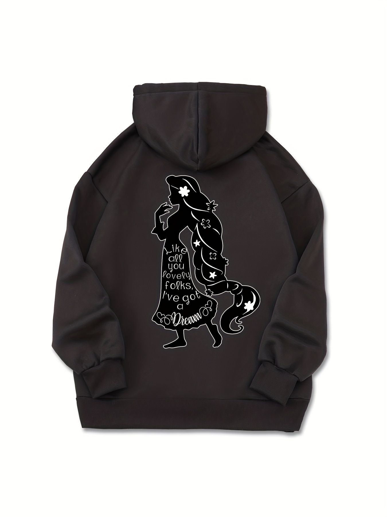 Girl Print Drawstring Kangaroo Pocket Hooded Sweatshirt, Fashion Long Sleeves Casual Sports Hoodie, Women's Activewear