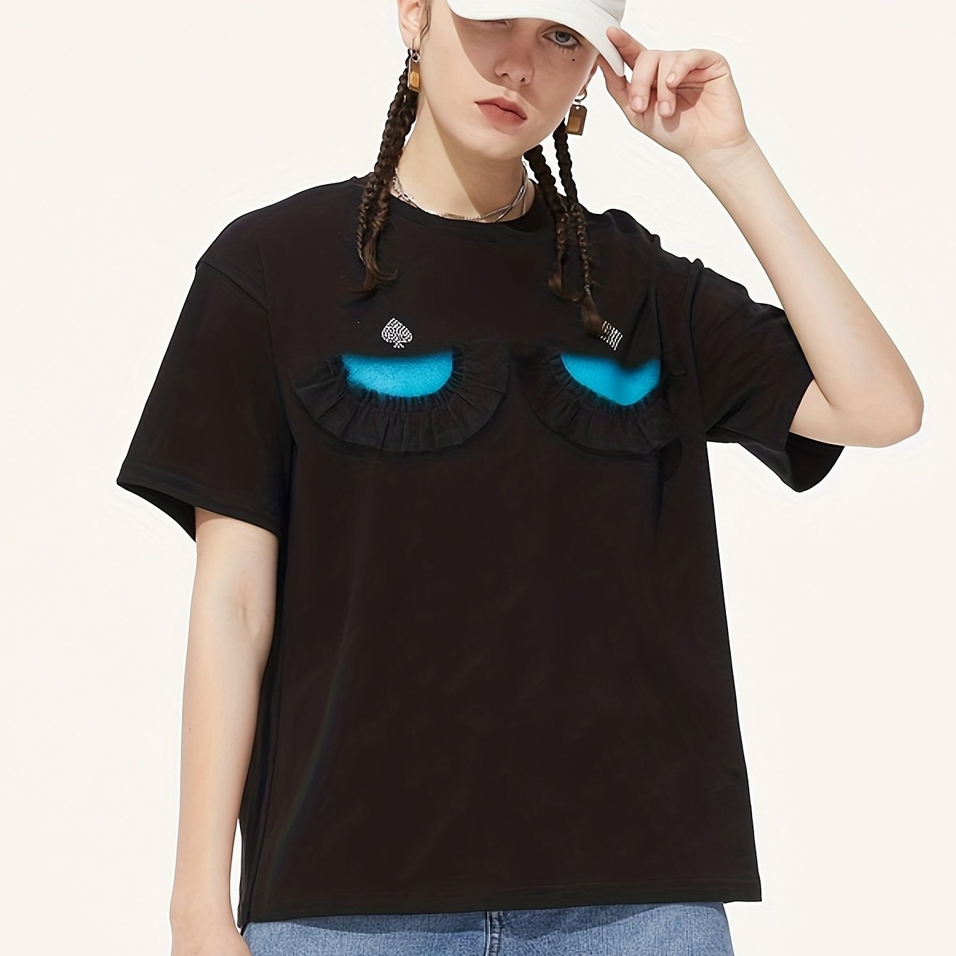 Graphic Print Crew Neck T-shirt, Stylish Short Sleeve Casual Top For Summer & Spring, Women's Clothing