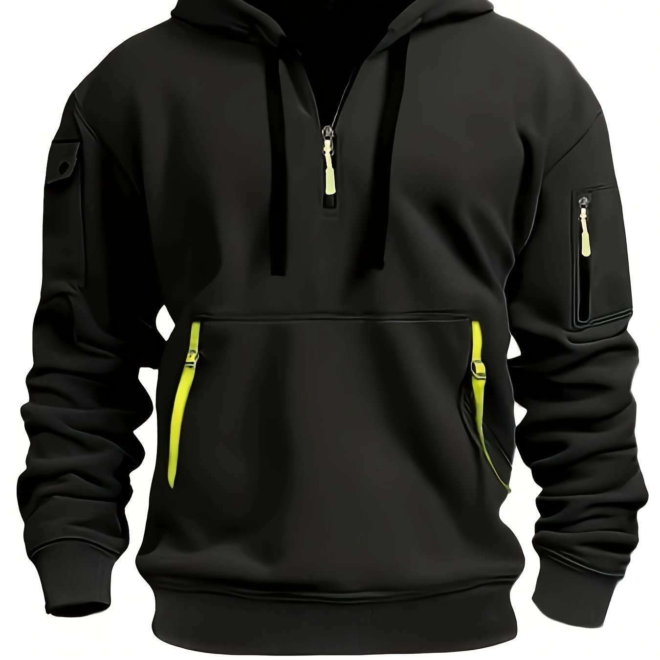 Men's Quarter-Zip Hoodie With Pockets, Men's Spring And Autumn Fashionable Pullover