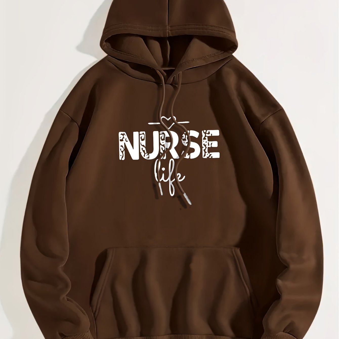 Art Letter Print Hoodie, Casual Kangaroo Pocket Long Sleeve Drop Shoulder Drawstring Hoodie For Fall & Winter, Women's Clothing