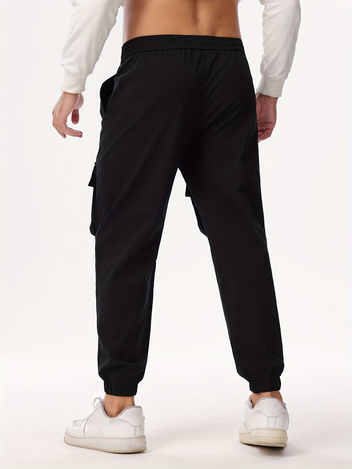 Men's Earphone Letter Print Drawstring Sweatpants, Casual Slightly Stretch Pants For All Seasons