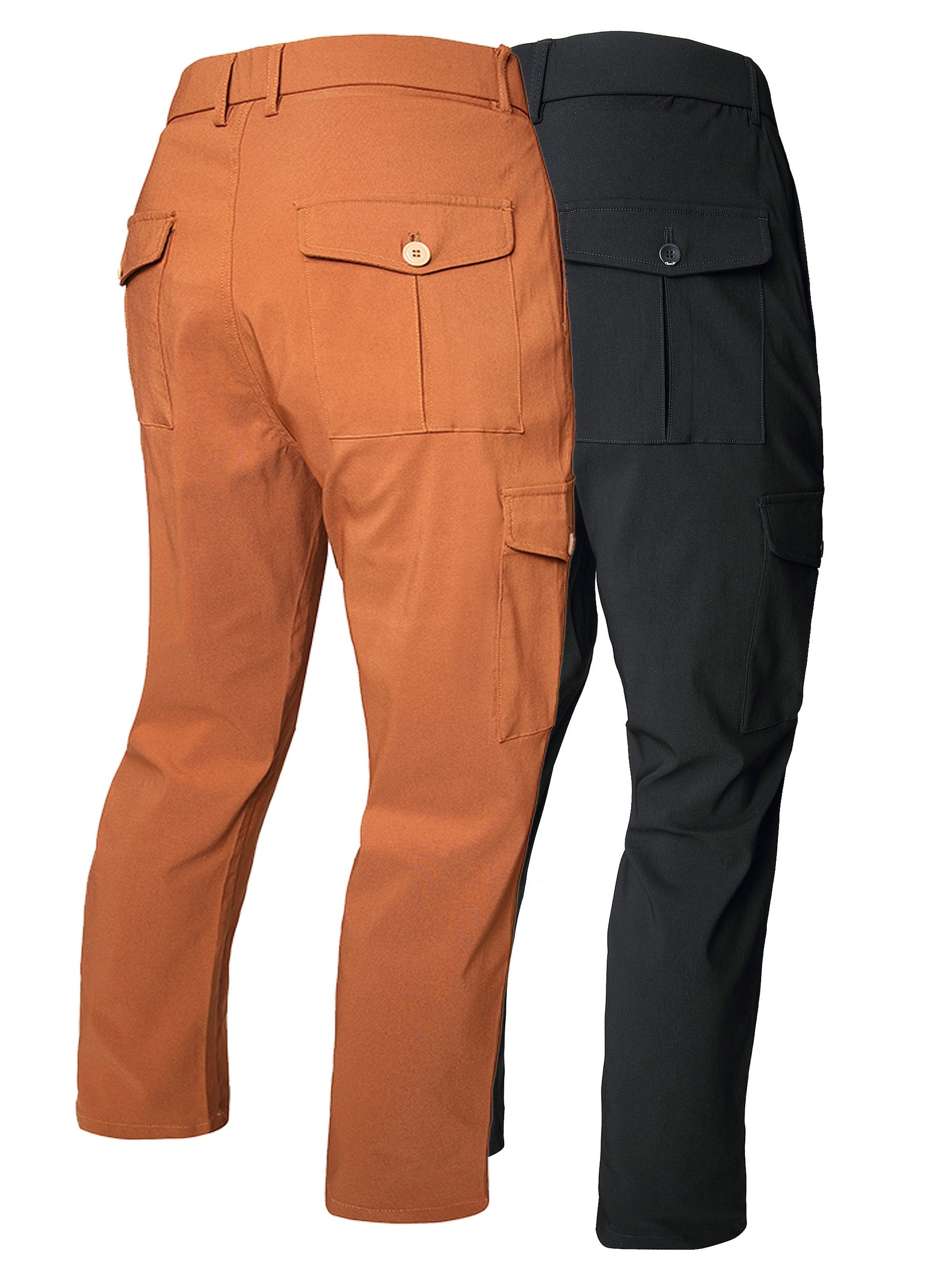 2pcs Solid Casual Pants For Men, Mid Waist Mid Stretch Cargo Pants With Flap Pockets, Male's Versatile Bottoms For All Seasons Hiking And Outdoors Activities