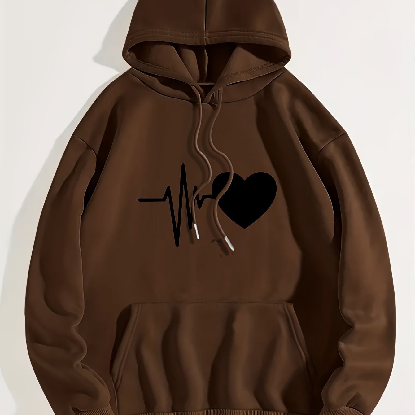 Heart Print Hoodie, Casual Kangaroo Pocket Long Sleeve Drawstring Hoodie For Fall & Winter, Women's Clothing