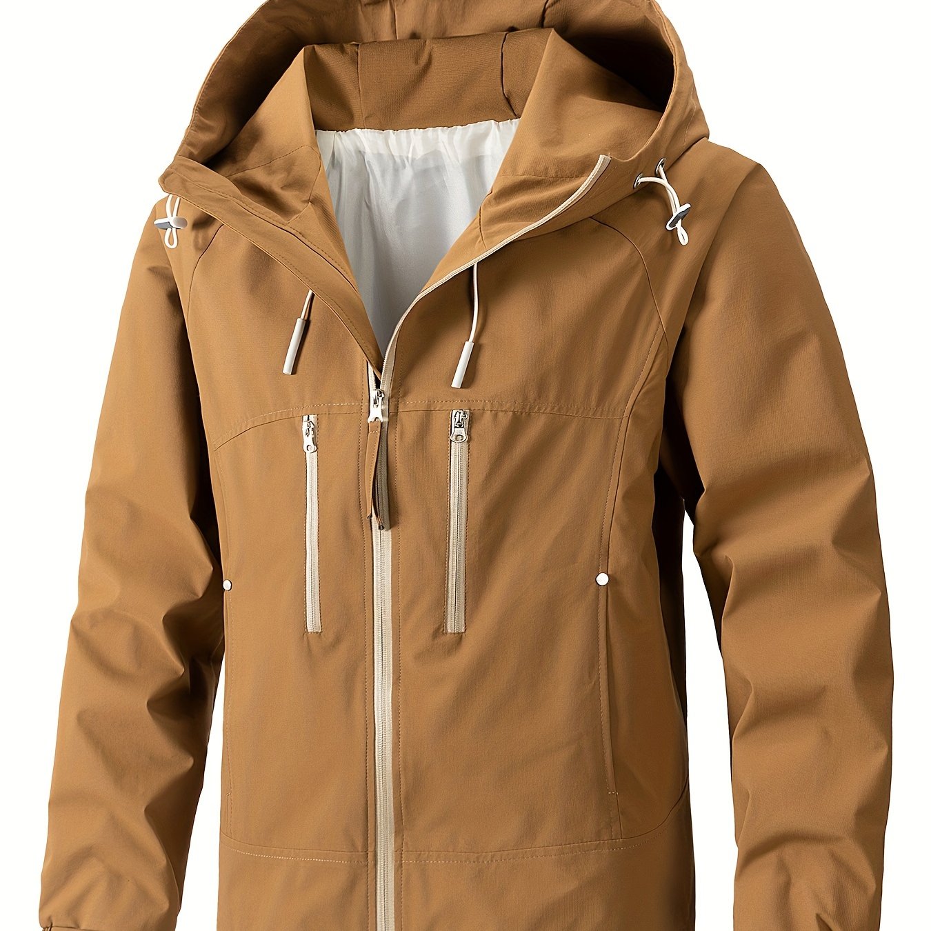 Men's Casual Zip-Up Hooded Jacket, Breathable Lightweight Multi-Pocket Jacket For Spring\u002FFall Outdoor Activity