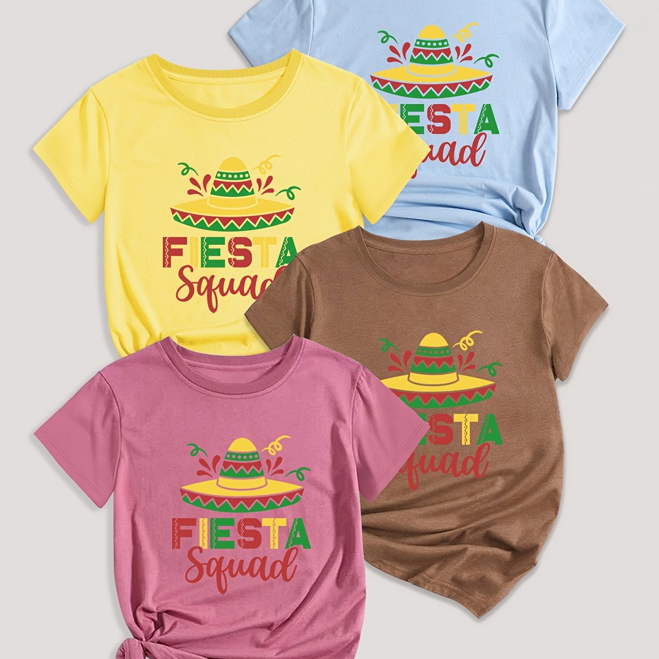 Letter Print T-shirt 4 Pack, Short Sleeve Crew Neck Casual Top For Summer & Spring, Women's Clothing