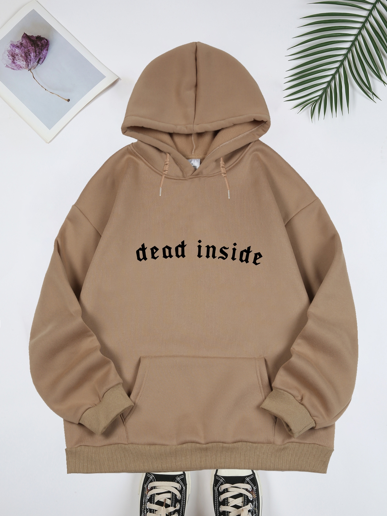 Letter Print Kangaroo Pocket Drawstring Hooded Sweatshirt, Long Sleeve Pullover Casual Hoodie, Women's Clothing