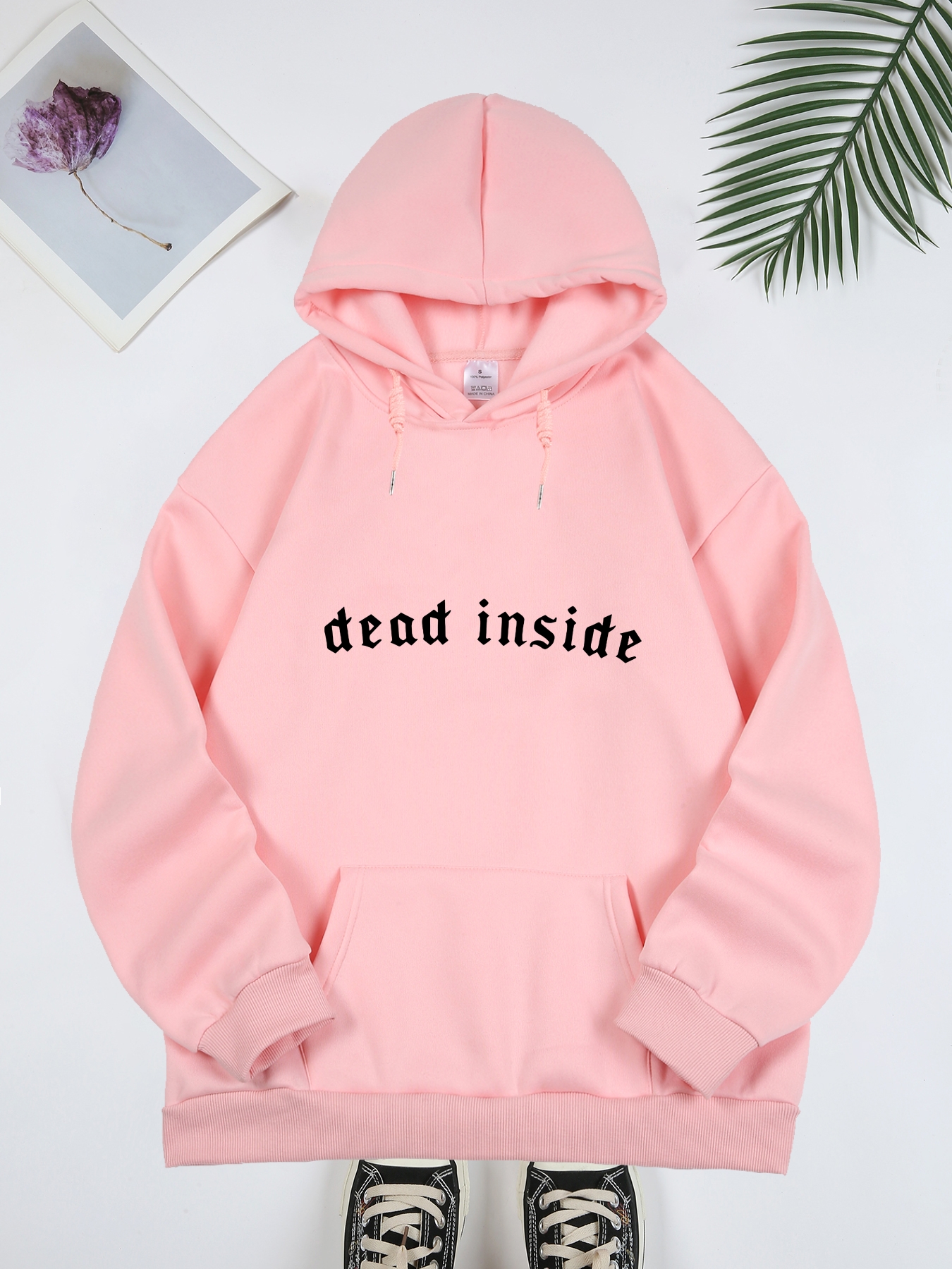 Letter Print Kangaroo Pocket Drawstring Hooded Sweatshirt, Long Sleeve Pullover Casual Hoodie, Women's Clothing