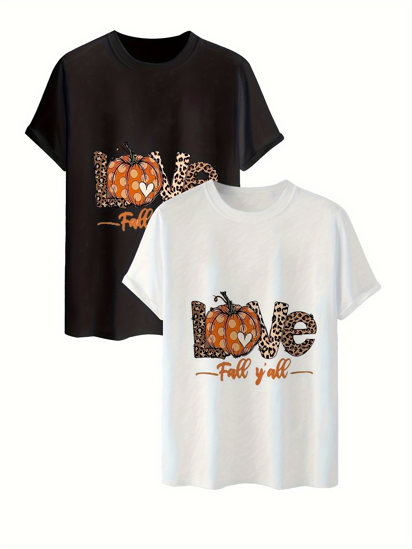 2 Packs Letter Print T-shirt, Casual Crew Neck Short Sleeve Top For Spring & Summer, Women's Clothing