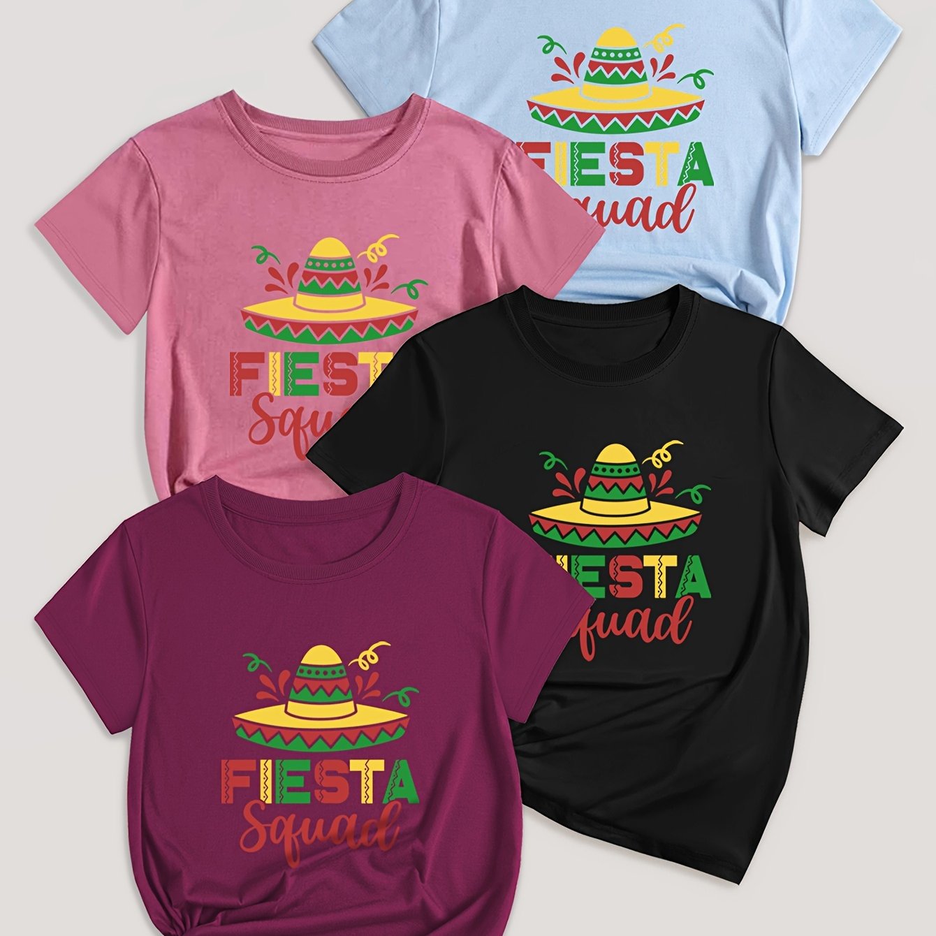 Letter Print T-shirt 4 Pack, Short Sleeve Crew Neck Casual Top For Summer & Spring, Women's Clothing