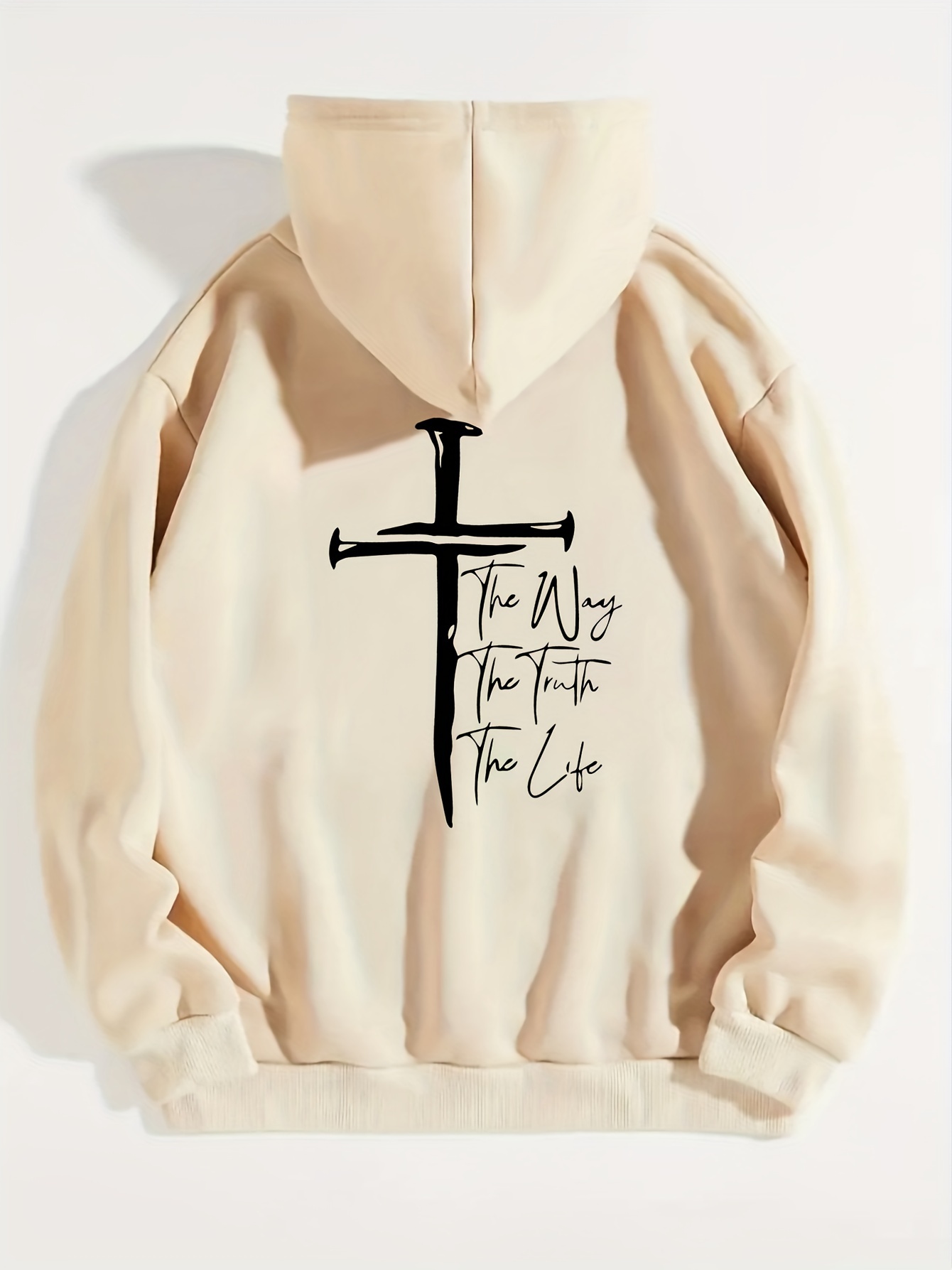 Art Letter Print Hoodie, Casual Kangaroo Pocket Long Sleeve Drop Shoulder Drawstring Hoodie For Fall & Winter, Women's Clothing