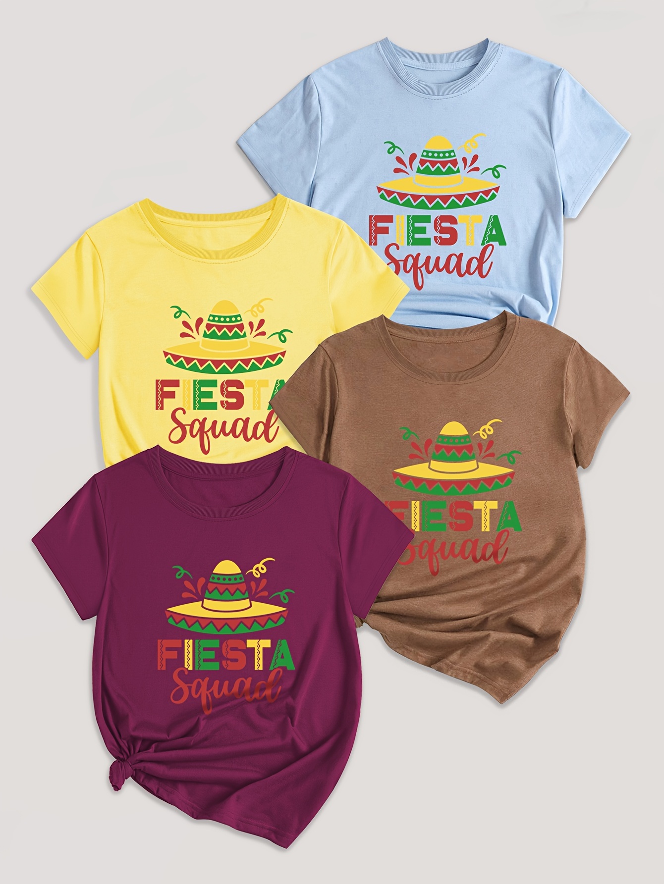 Letter Print T-shirt 4 Pack, Short Sleeve Crew Neck Casual Top For Summer & Spring, Women's Clothing