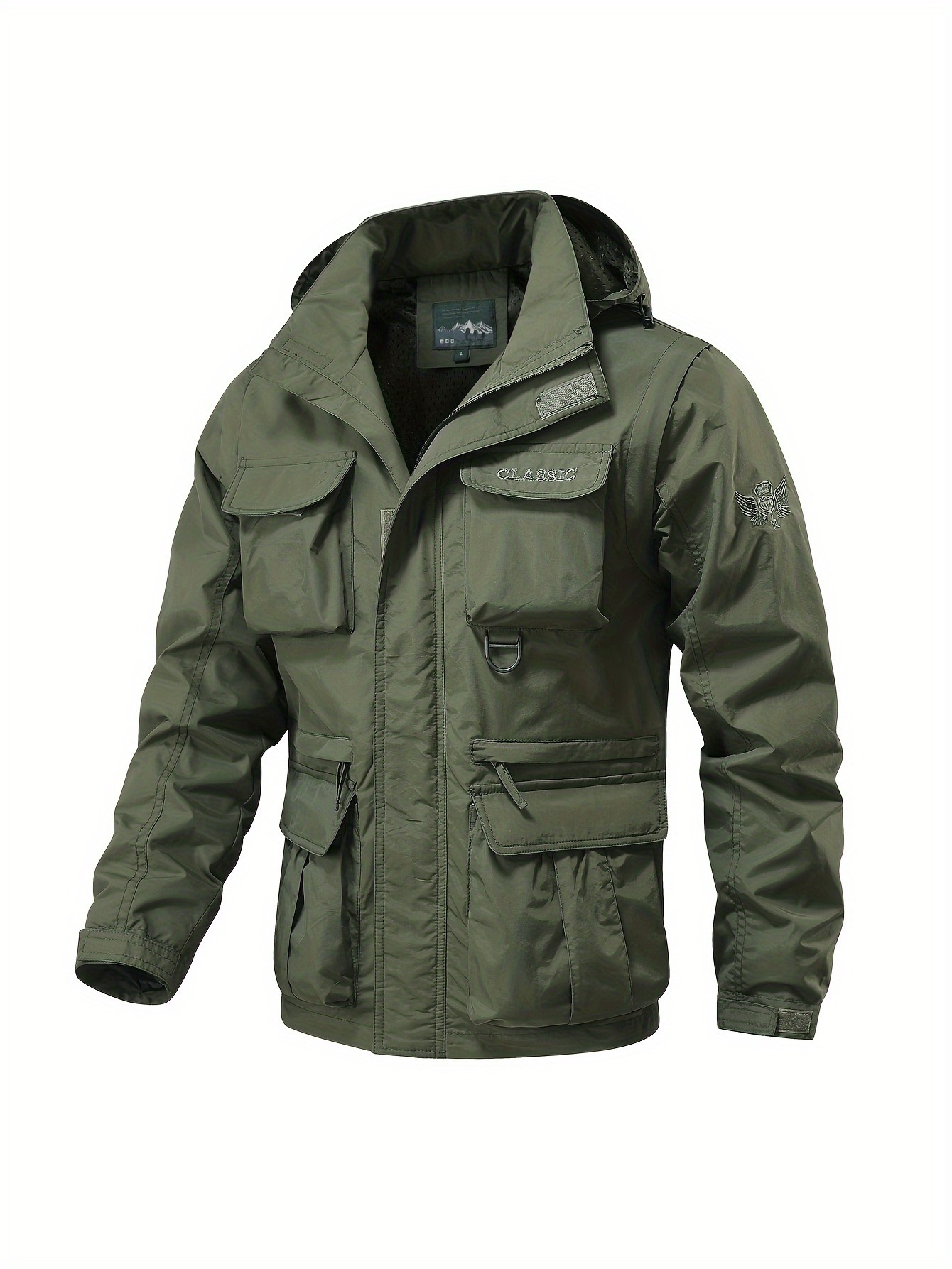 Detachable Windbreaker Hooded Jacket, Men's Casual Waterproof Multi Pocket Cargo Jacket Vest For Outdoor Activities