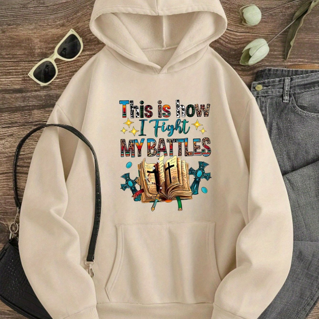 Halloween Theme Print Drawstring Hoodie, Casual Long Sleeve Kangaroo Pocket Hoodie Sweatshirt, Women's Clothing