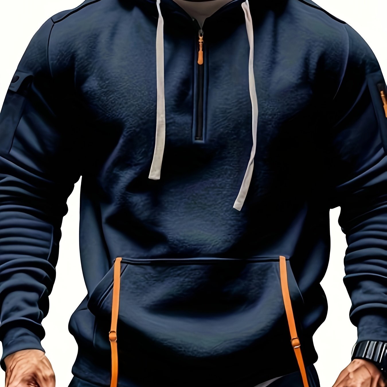 Men's Quarter-Zip Hoodie With Pockets, Men's Spring And Autumn Fashionable Pullover