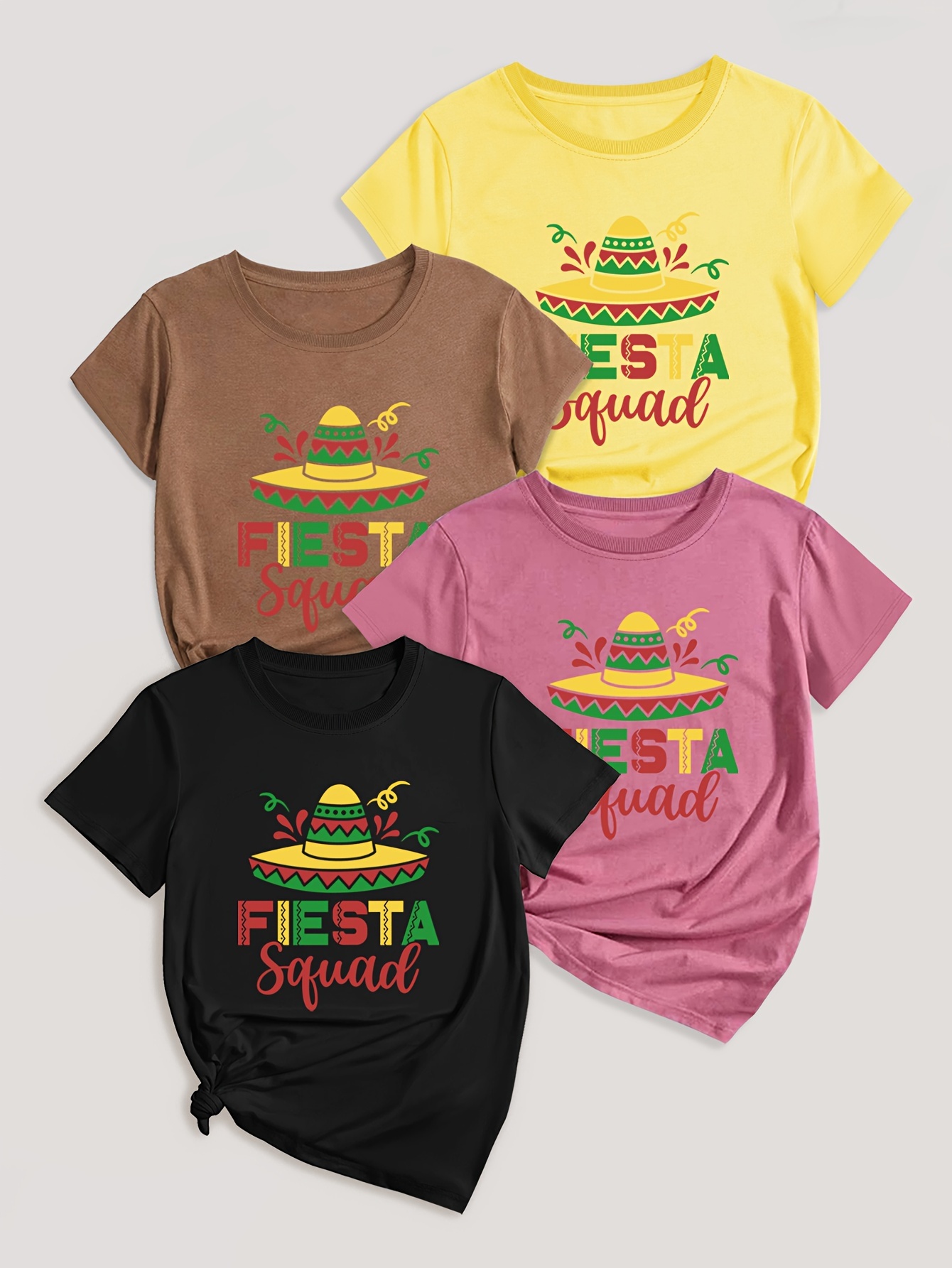 Letter Print T-shirt 4 Pack, Short Sleeve Crew Neck Casual Top For Summer & Spring, Women's Clothing