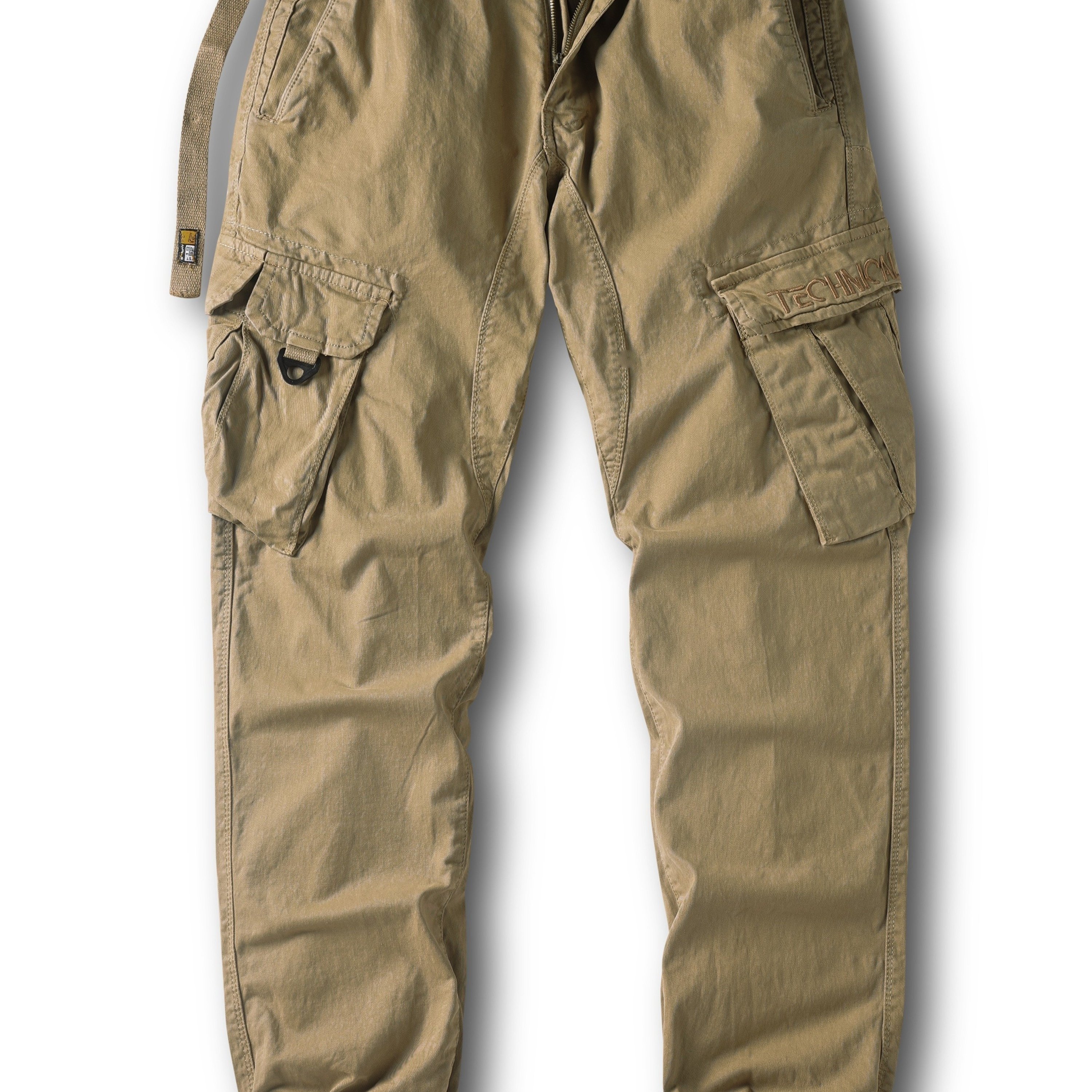 Men's Solid Cargo Pants With Multi Pockets, Causal Cotton Trousers For Outdoor Activities