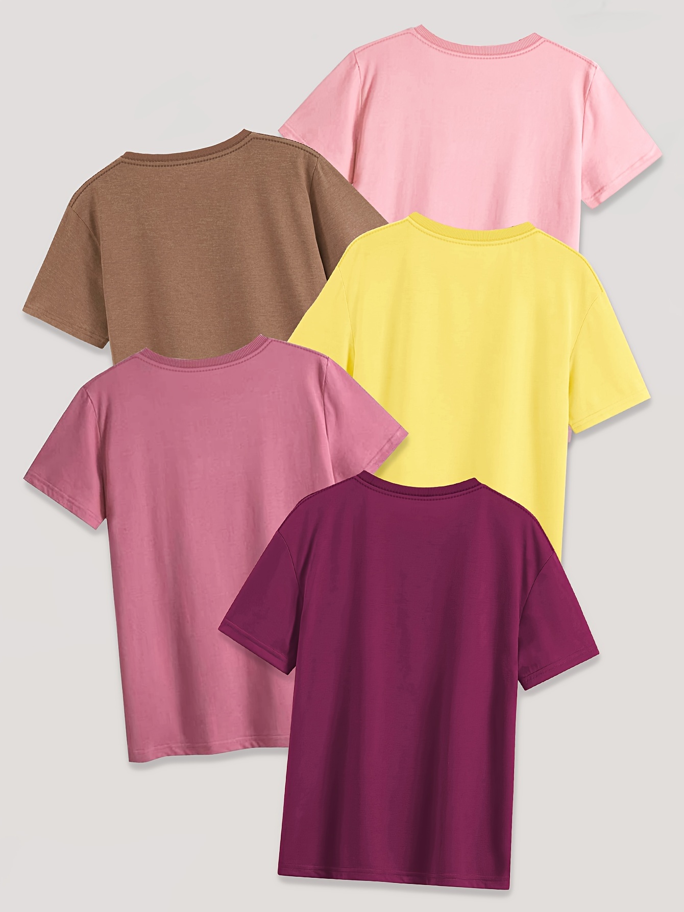 5 Pack Letter Print T-shirt, Short Sleeve Crew Neck Casual Top For Summer & Spring, Women's Clothing