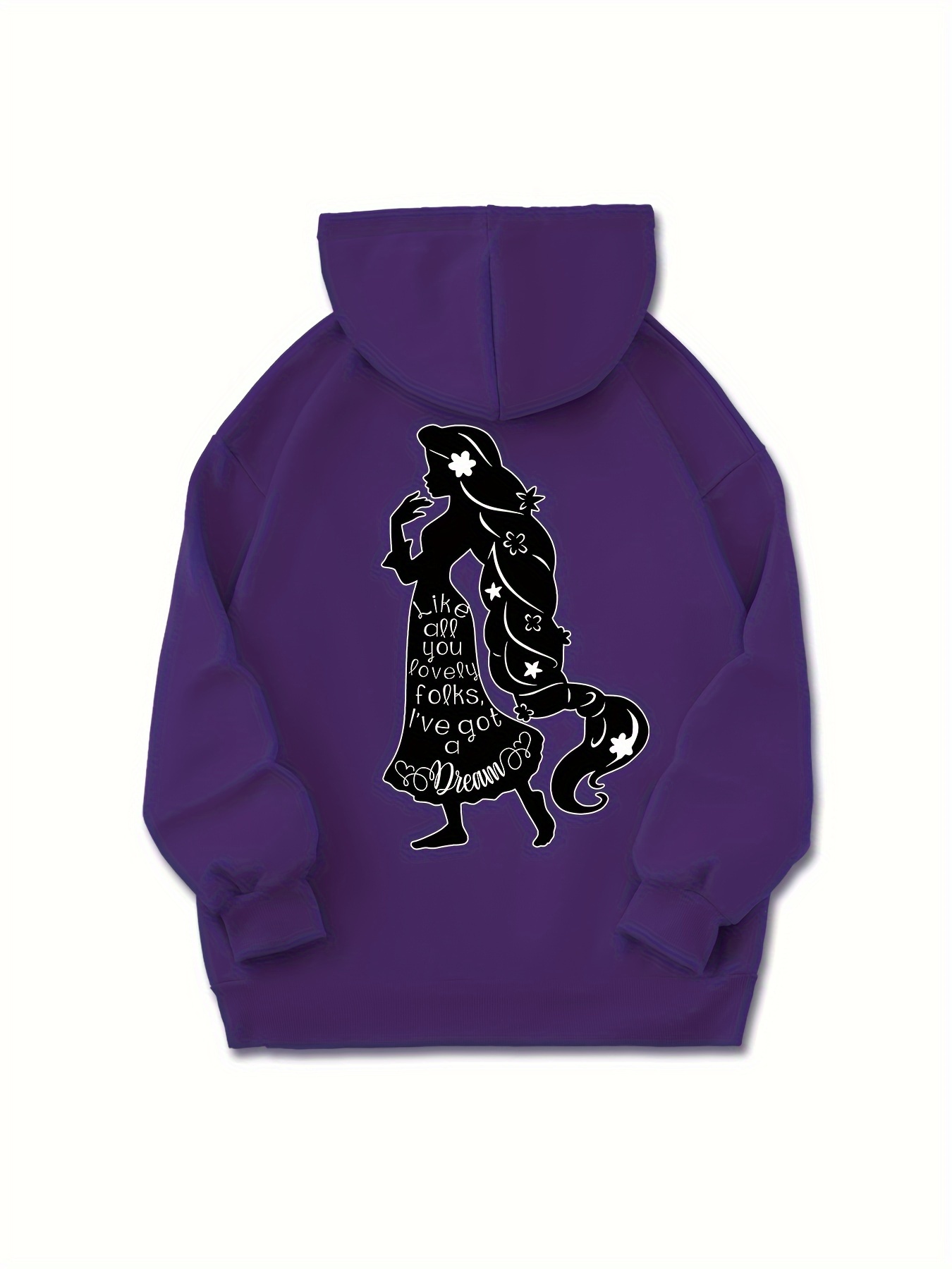 Girl Print Drawstring Kangaroo Pocket Hooded Sweatshirt, Fashion Long Sleeves Casual Sports Hoodie, Women's Activewear