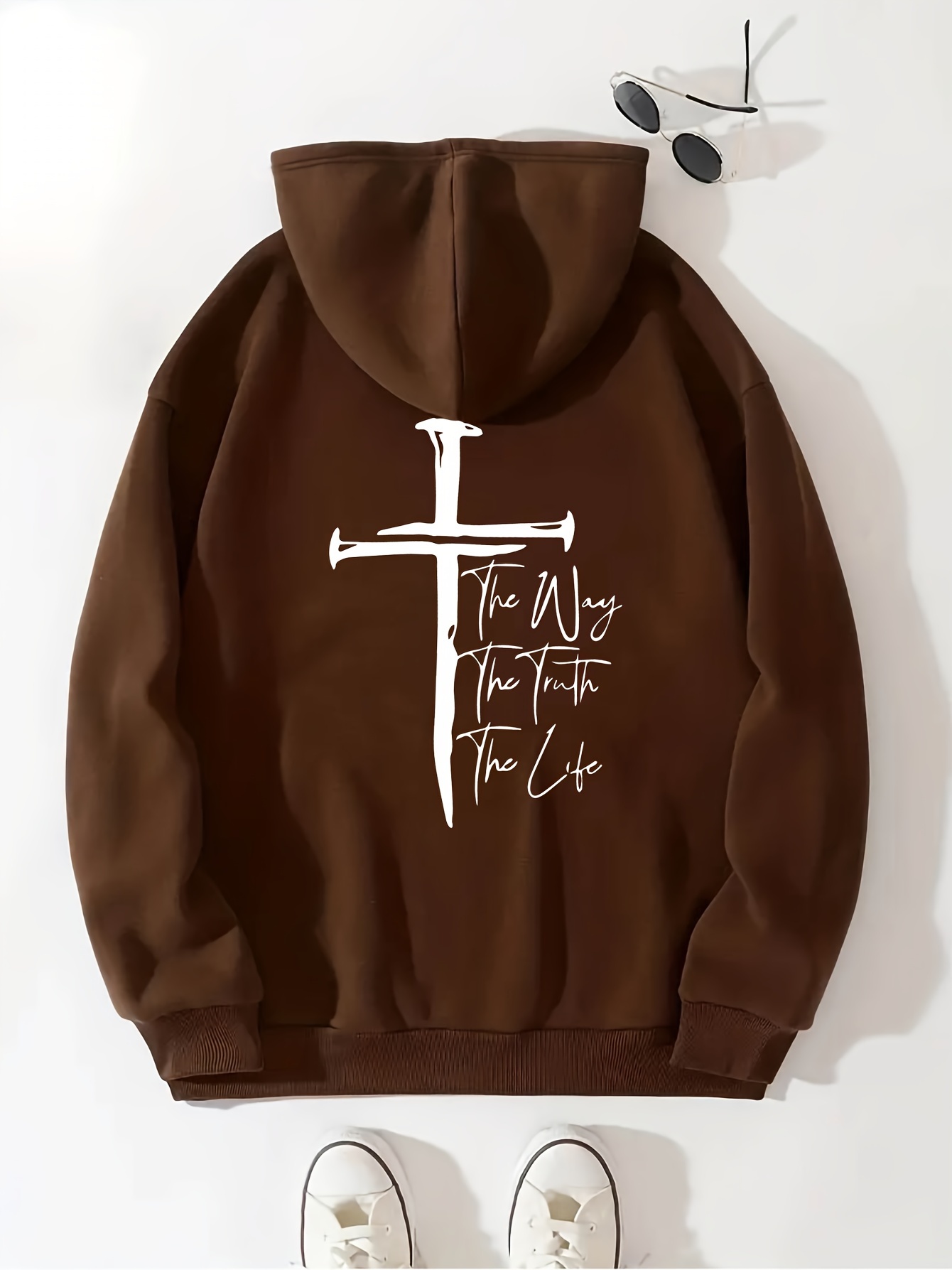 Art Letter Print Hoodie, Casual Kangaroo Pocket Long Sleeve Drop Shoulder Drawstring Hoodie For Fall & Winter, Women's Clothing