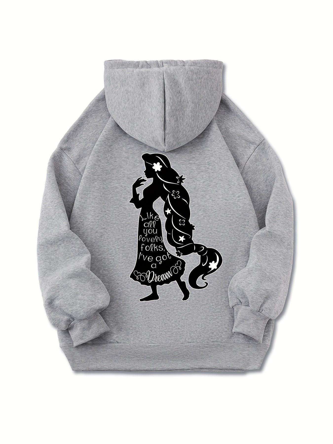 Girl Print Drawstring Kangaroo Pocket Hooded Sweatshirt, Fashion Long Sleeves Casual Sports Hoodie, Women's Activewear