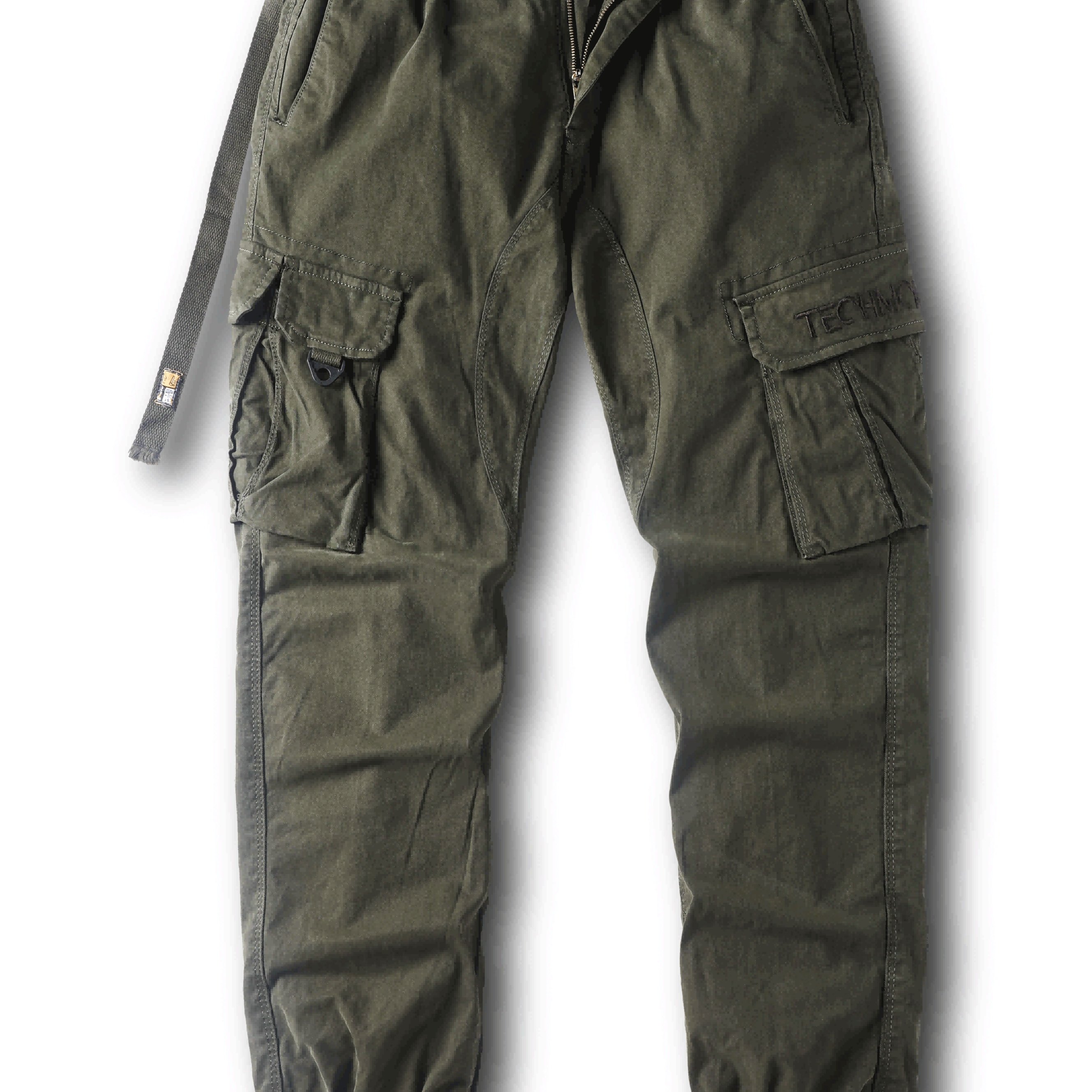 Men's Solid Cargo Pants With Multi Pockets, Causal Cotton Trousers For Outdoor Activities