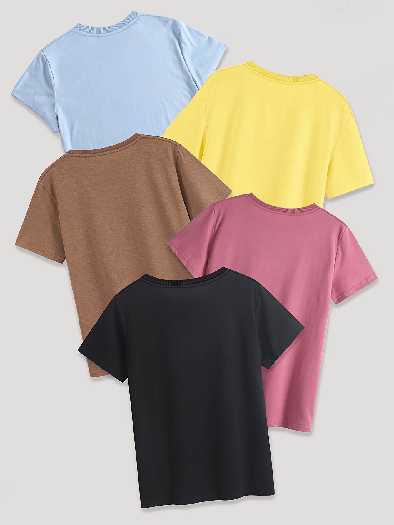 5 Pack Letter Print T-shirt, Short Sleeve Crew Neck Casual Top For Summer & Spring, Women's Clothing