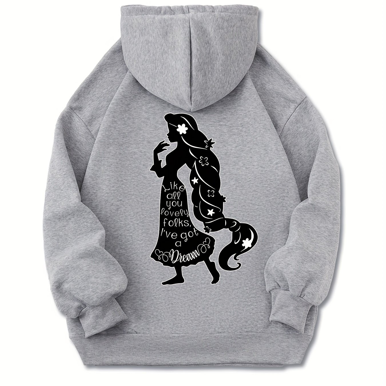 Girl Print Drawstring Kangaroo Pocket Hooded Sweatshirt, Fashion Long Sleeves Casual Sports Hoodie, Women's Activewear