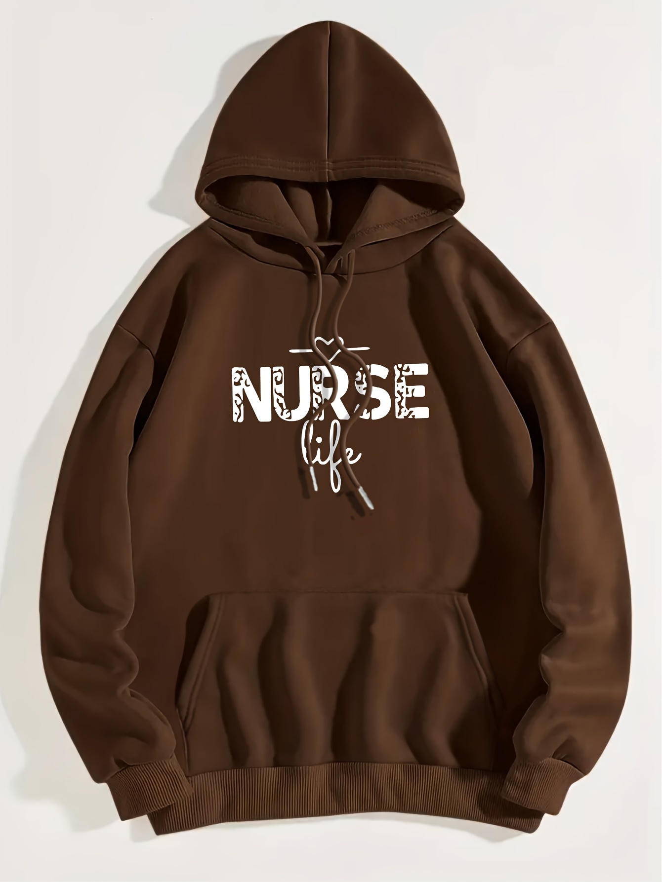 Art Letter Print Hoodie, Casual Kangaroo Pocket Long Sleeve Drop Shoulder Drawstring Hoodie For Fall & Winter, Women's Clothing