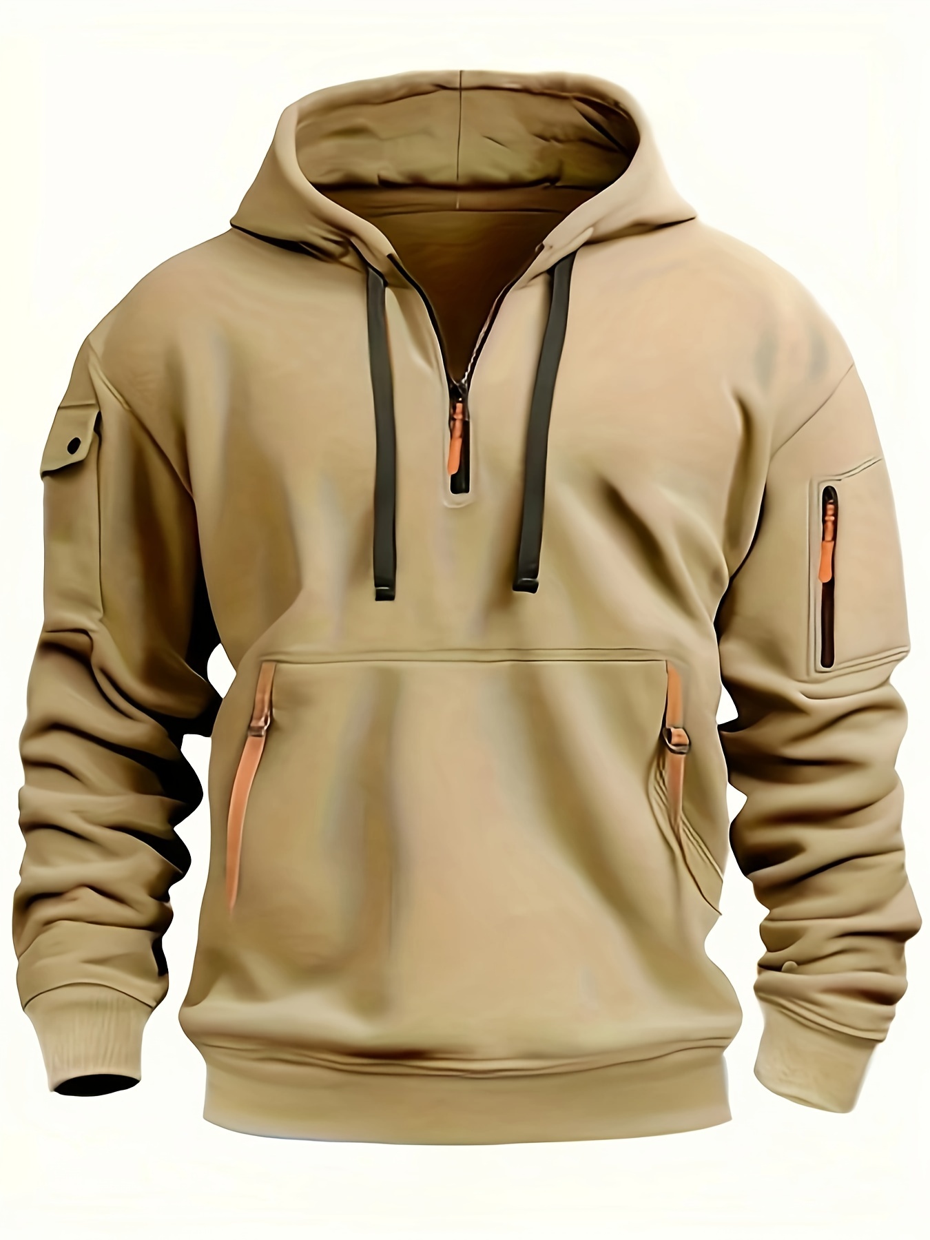 Men's Quarter-Zip Hoodie With Pockets, Men's Spring And Autumn Fashionable Pullover