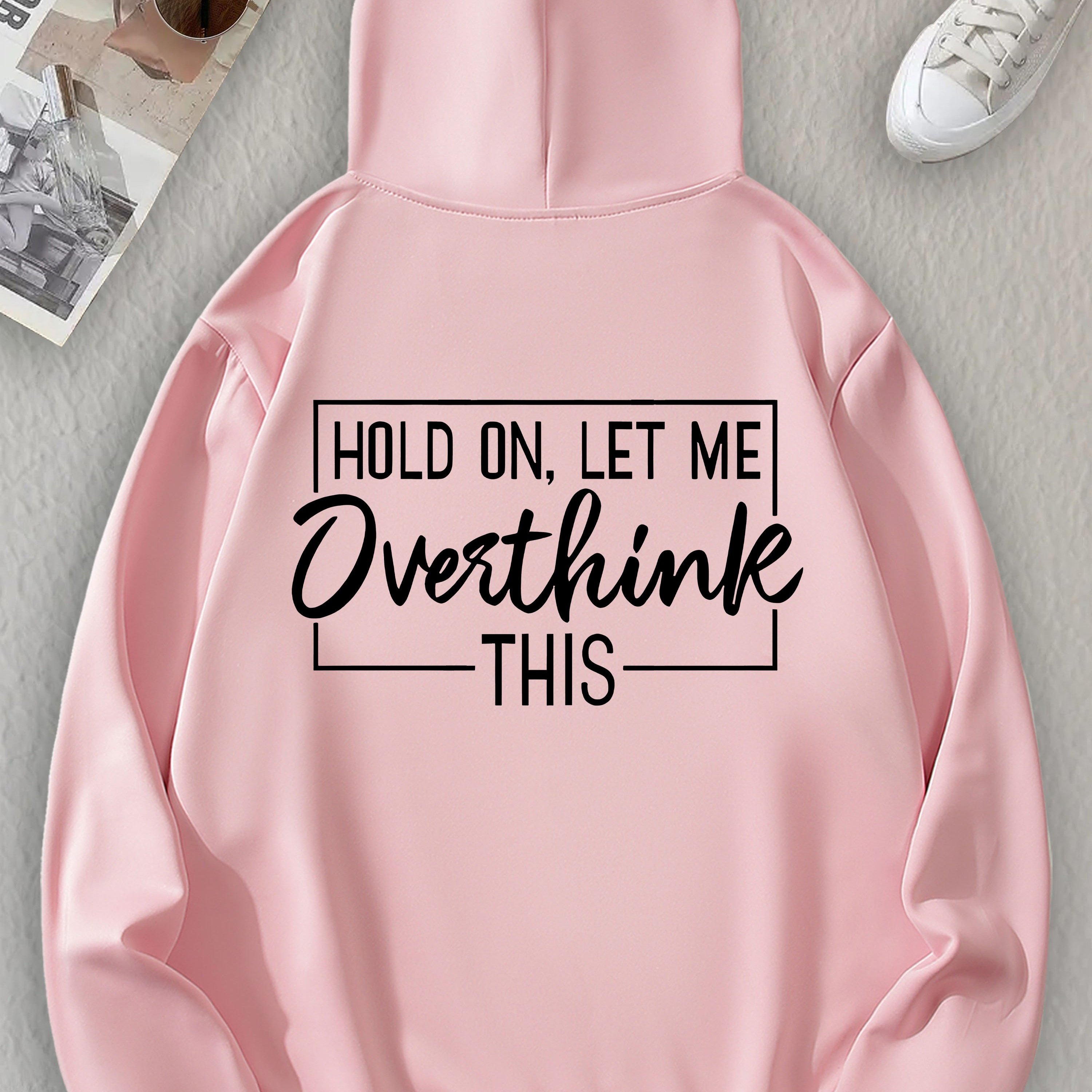 HOLD ON, LET ME Ovesthinle THIS Graphic Print Crew Neck Long Sleeve Pocket Sweatshirt, Print Pullover Hoodie For Women Casual, Versatile Sweatshirt
