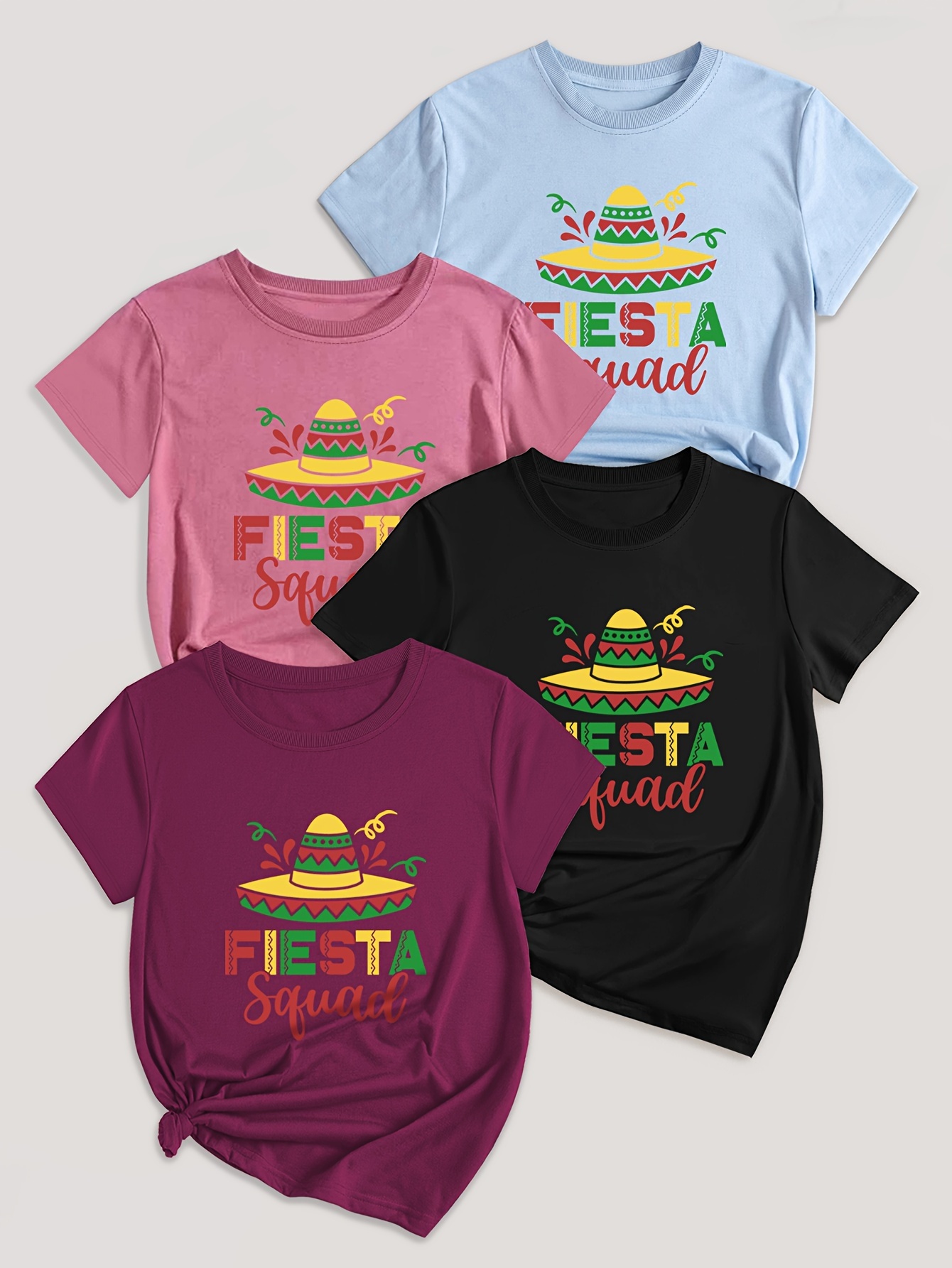 Letter Print T-shirt 4 Pack, Short Sleeve Crew Neck Casual Top For Summer & Spring, Women's Clothing