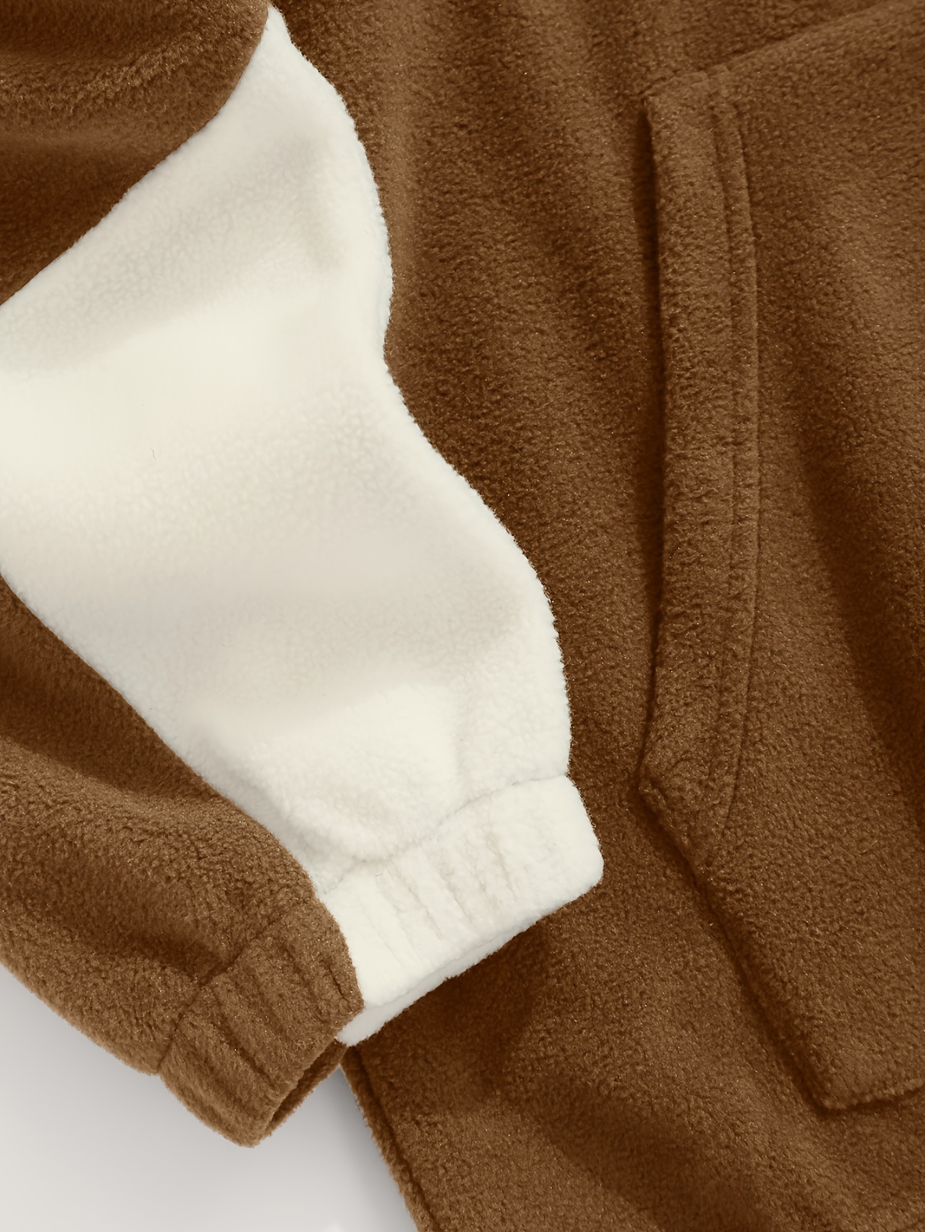 Men's Colour Block Embroidered Quarter Zip Kangaroo Pocket Polar Shaker Stand Collar Pullover Sweatshirt