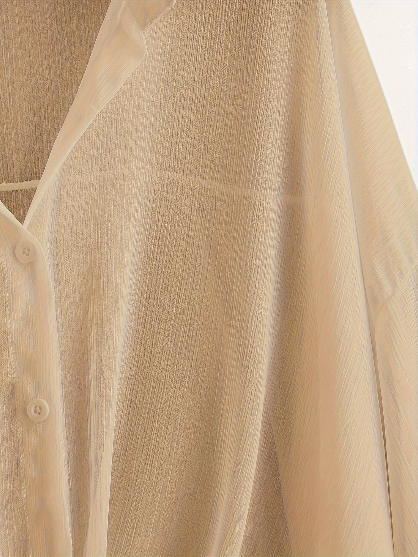 Button Up Collared Cover Up Shirt, Casual Long Sleeve Chiffon Beachwear Shirt, Women's Clothing