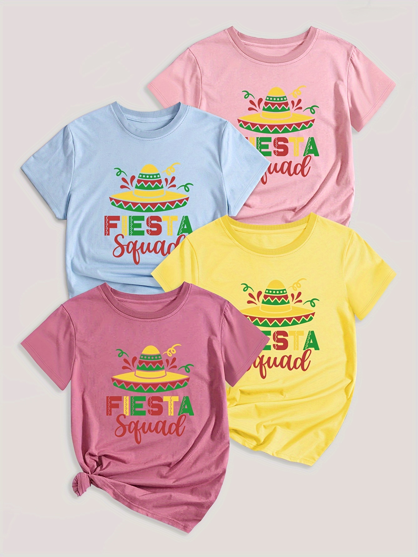 Letter Print T-shirt 4 Pack, Short Sleeve Crew Neck Casual Top For Summer & Spring, Women's Clothing