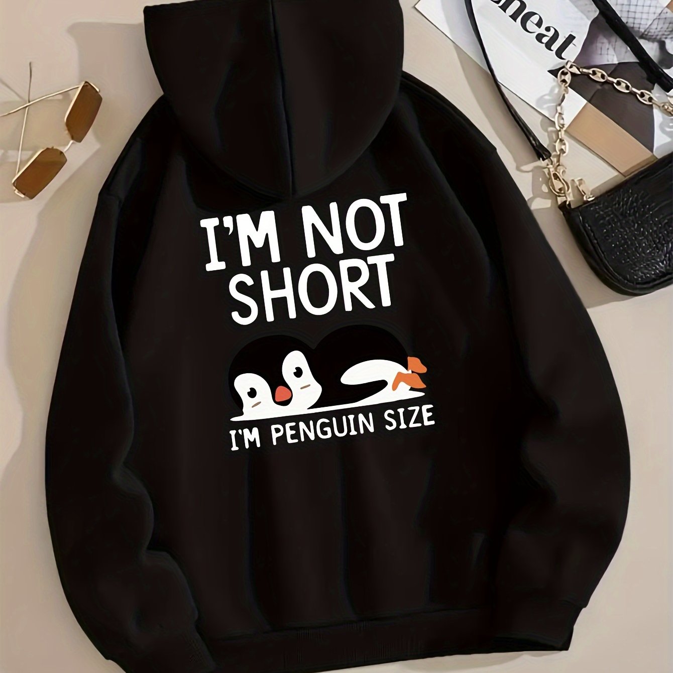 Art Letter & Goose Print Hoodie, Casual Kangaroo Pocket Long Sleeve Drawstring Hoodie For Fall & Winter, Women's Clothing